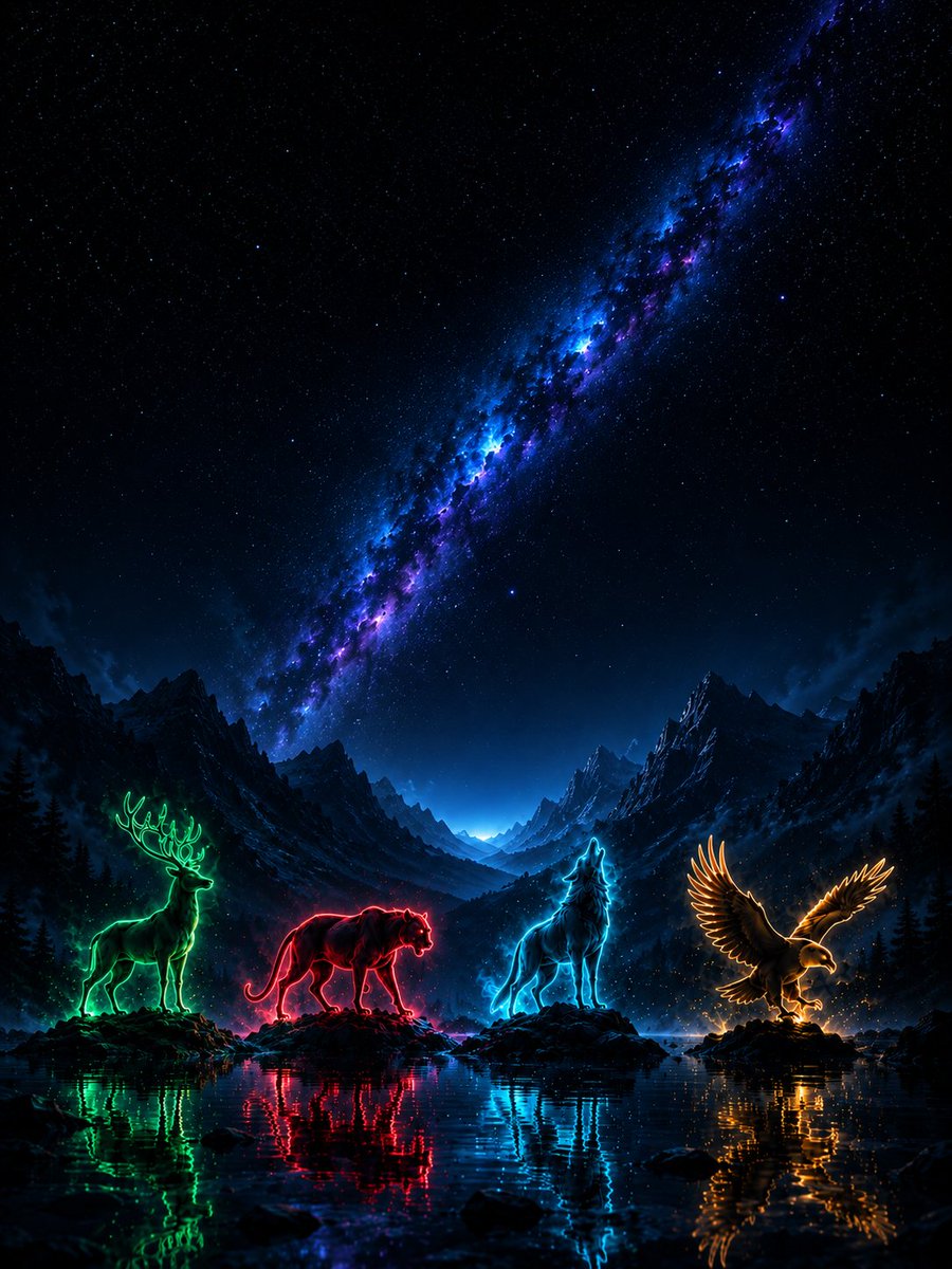 HilFredrick's tweet photo. Neon Guardians 🌌

Four spirit guardians.
One cosmic night.
4K AMOLED wallpapers for phone, tablet &amp; desktop.

Which guardian is your favorite?

💚 Stag
❤️ Panther
💙 Wolf
💛 Eagle

#wallpaper #AMOLED #lockscreen #neon #aesthetic #4K #phonewallpaper https://t.co/fJRLpMWCqa