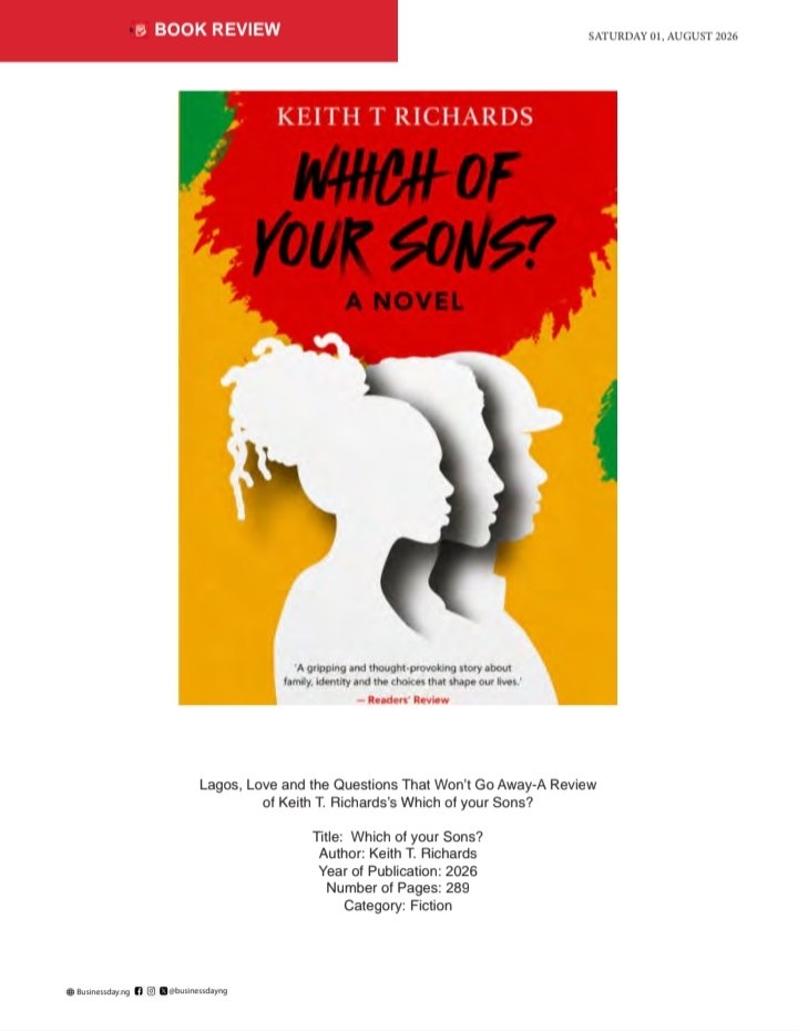 tiiPREE's tweet photo. Title: Which of your Sons?
Author: Keith T. Richards
Year of Publication: 2026
Number of Pages: 289
Category: Fiction
Go here to read the review: https://t.co/FHGevSxNGg https://t.co/IyFFqZr8rb