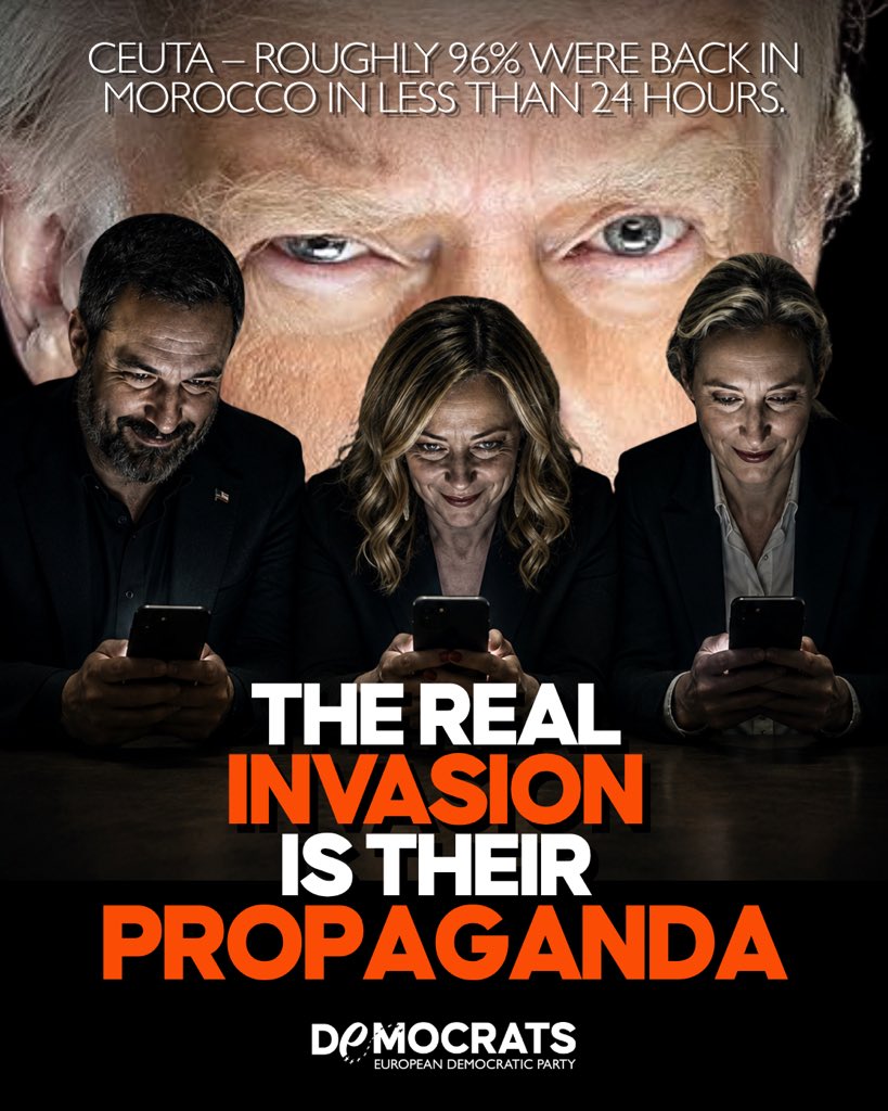 democrats_eu's tweet photo. Ceuta was almost back to normal within a day. The propaganda was not. #Trump turned a Spanish border into a prop for the US midterms, #Musk and the MAGA echo chamber amplified it, and #Weber’s EPP embraced the script within hours. Rome then suspended Schengen, with no crossings to mainland Italy recorded. Anyone who wants Europe weaker had a very good day. Our borders hold through cooperation, swift returns and a truly common European asylum system 🇪🇺 #Ceuta