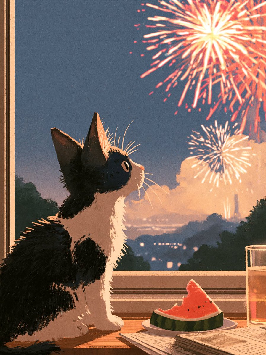 okka_2020's tweet photo. くつろぎの時間
🐱「ここからも花火が見えるのにゃ」 https://t.co/ysDfEHyTo1