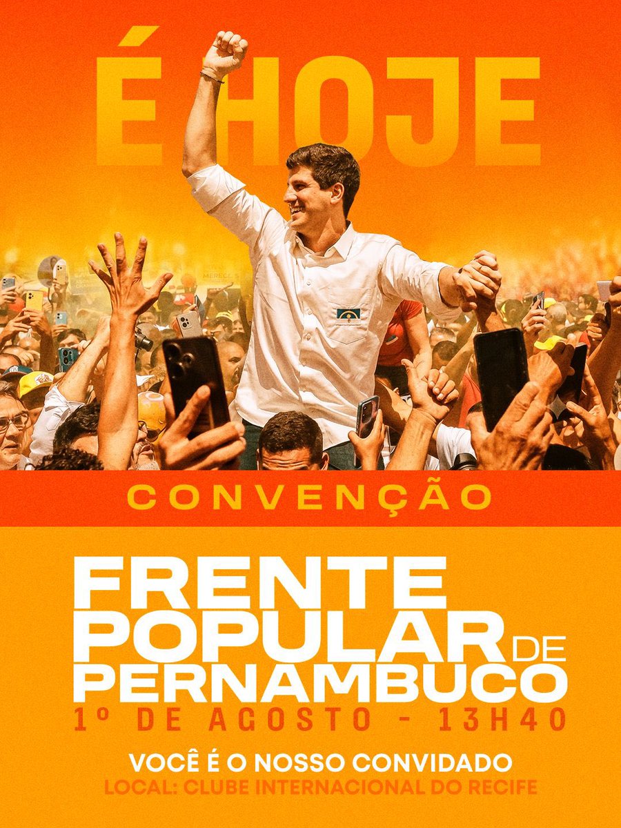 JoaoCampos's tweet photo. É hoje! Simbora juntar todo mundo com esperança no coração, a força, a coragem e o desejo de fazer Pernambuco voltar ao topo do Nordeste. A gente se encontra mais tarde no Clube Internacional do Recife! ✊💛

🗾 Clube Internacional do Recife
🗓️ Sábado, 1º de agosto
⏰ A partir das 13h40