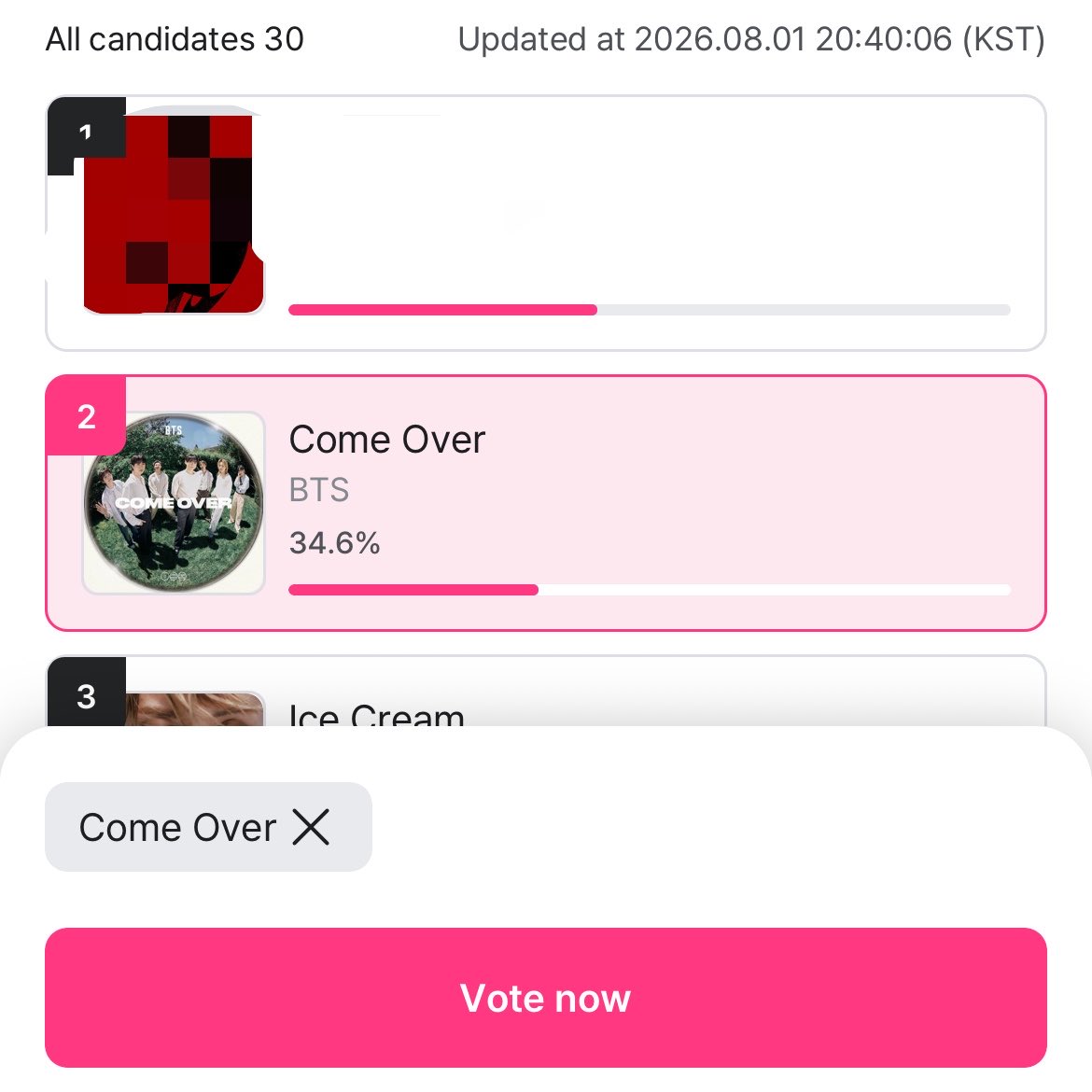 jvadmirerr's tweet photo. mau reminder buat temen temen army jangan lupa vote come over di mnet, waktu nya sisa sehari guys🥲
📌 https://t.co/4lHAjBhsnB https://t.co/BfKSaUKuci