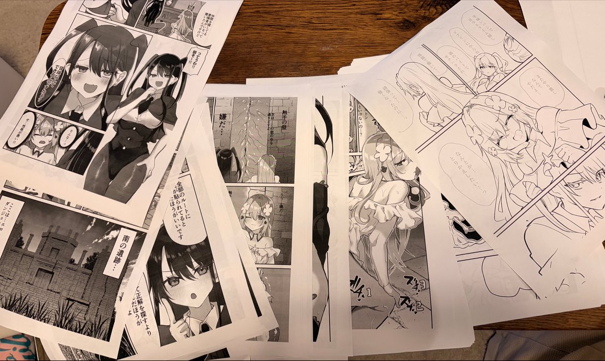 simaji02's tweet photo. 3章、エロトラップダンジョン編、どんどん出来上がってきてます…今回は、70ページを超えそうです…大変だ〜一度刷り出しして足りてない箇所に赤を入れていく作業を…（画面だと目が滑って何が足りてないのかわからなくなるので） https://t.co/BcKMNFNPJr