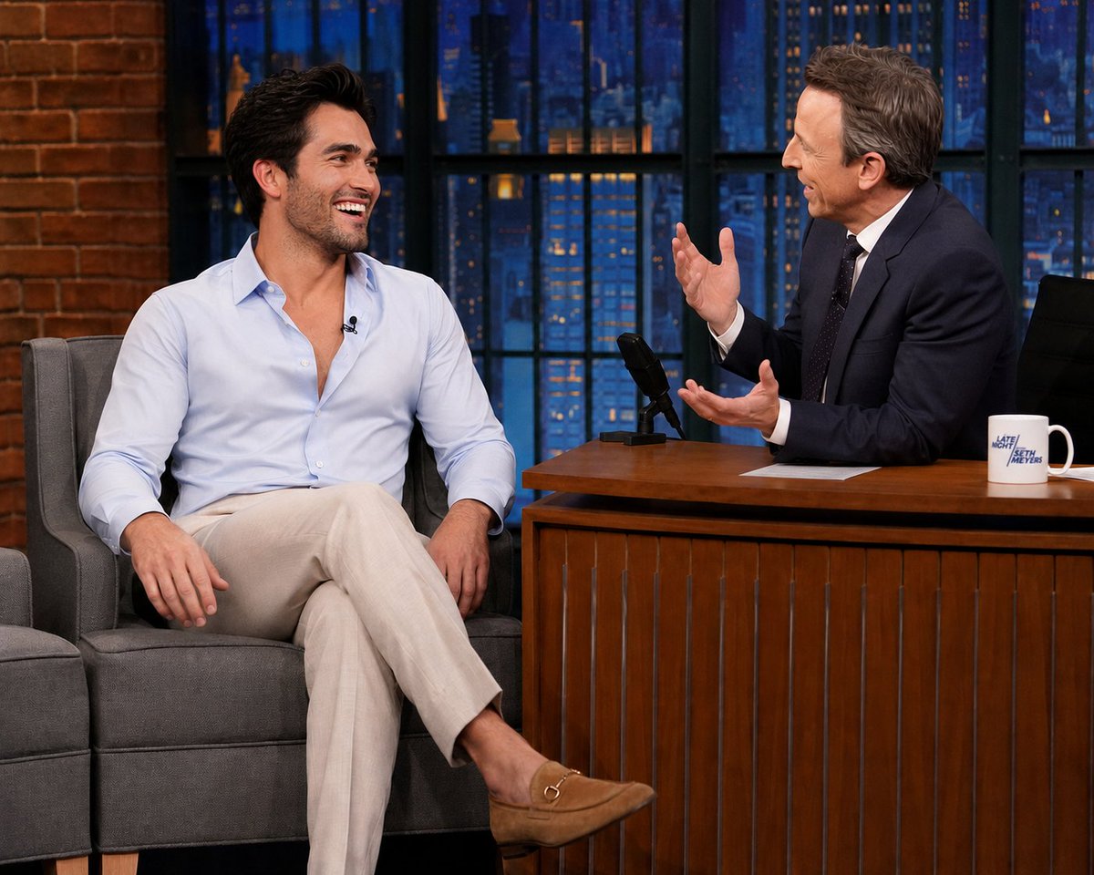 MosesVindell's tweet photo. Hey, @LateNightSeth. This was the best way to close the book on an incredible week. Playing “Most Likely To” cracked me up. Colby is most likely to trip and fall while trying to make a grand entrance. And I’m most likely to give the director “notes” on how to direct the scene. https://t.co/nH3tgk2Kns
