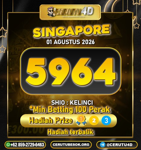 Cerutu4D_r3sult's tweet photo. RESULT
PASARAN : SINGAPORE
TANGGAL : 01 AGUSTUS 2026
RESULT : 5964 !!!
SHIO : KELINCI
#cerutu4d #resultsingapore #resultterpercaya #resulttogel #keluarantogel #angkatogel https://t.co/teSOjHLHYt