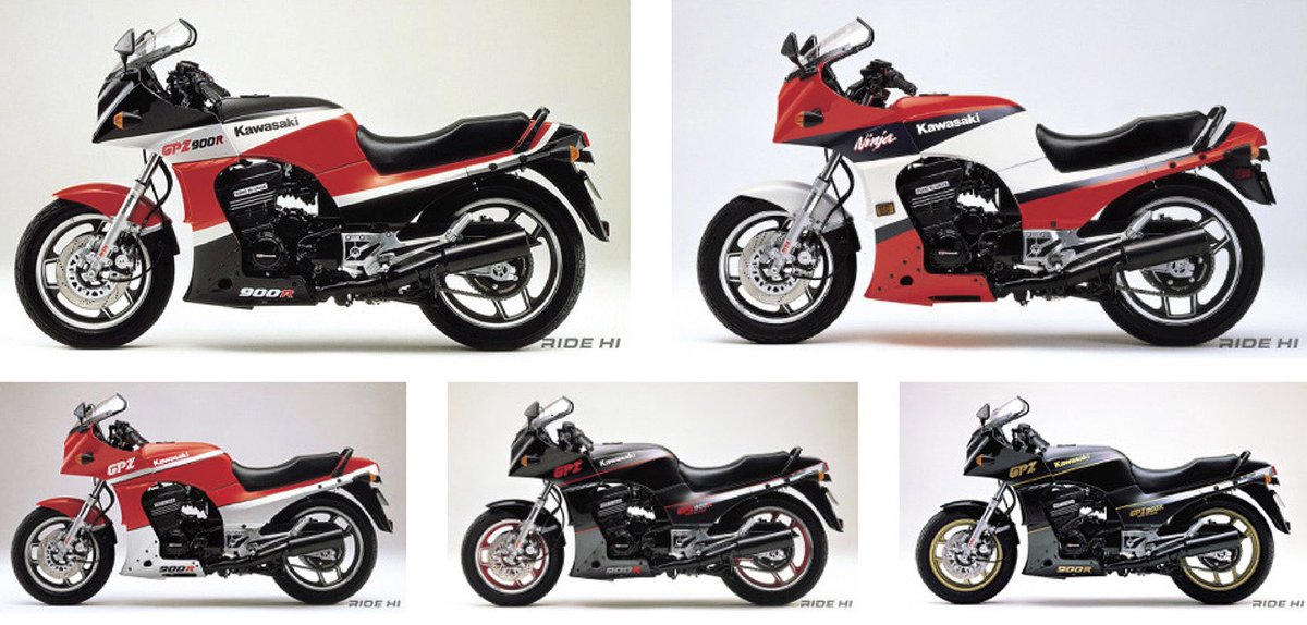 PutiMotor's tweet photo. '83〜'02 カワサキ「GPZ900R」

2輪では初の4気筒を非対称とするレイアウトに決定、フルカウルの側面をエンジンが見えるようにカムチェーントンネルの形状に合わせてクリ抜き、左右で違う違和感をアピール。

900ccながら115PSで250km/hのトップスピードと0-400mを10.976秒のパフォーマンスに、世界は湧き上がった。

1990年のA7から前輪を16インチから当時一般化していた17インチへと変更、後輪も18インチながらワイド化。

しかし、エンジンや車体に外観という基本は全く変えずに生き存え、累計生産数80,000台以上の歴史に残る名車となった。

https://t.co/tEs5j7EgqK