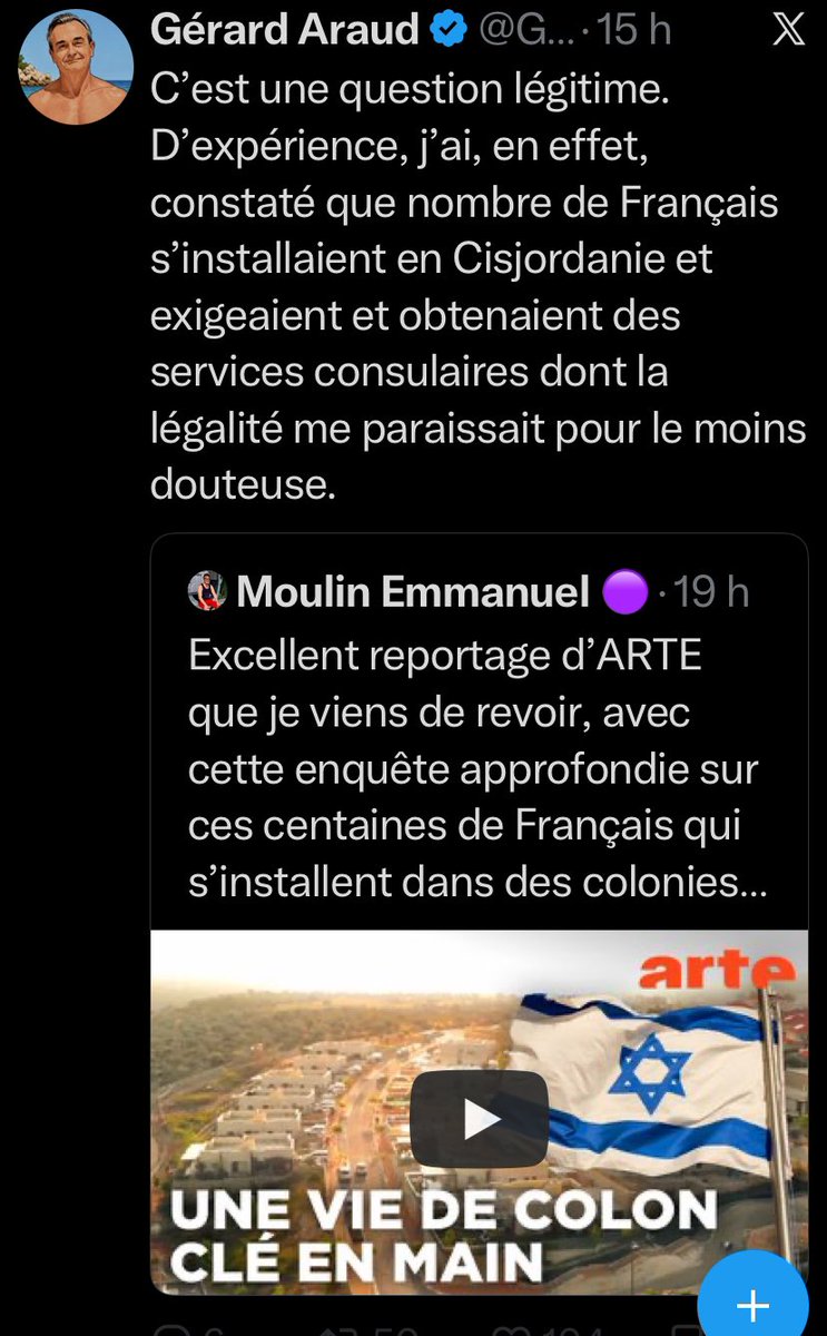 BMoon_bee's tweet photo. L’Incohérence choquante pointée par Gérard Araud: 

La Belgique 🇧🇪 a coupé ses services consulaires aux colons belges en Palestine 🇵🇸 occupée. La 🇫🇷  juge la colonisation illégale mais continue de les fournir aux Français, 1ère nationalité  🇪🇺 parmi les colons selon @arte ! https://t.co/KdqsrxJn40