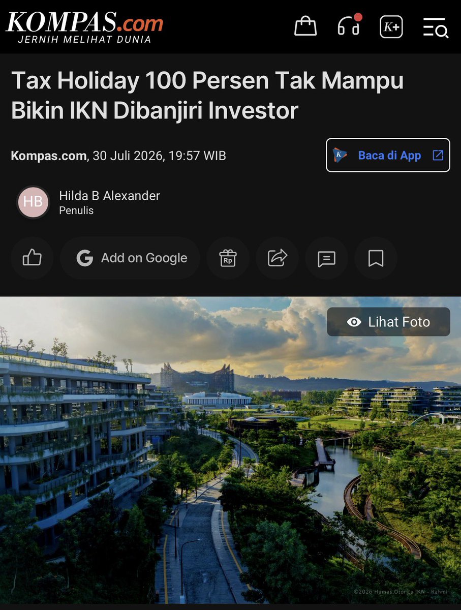 PreciosaKanti's tweet photo. Karpet merah 100% tax amnesti untuk jangka waktu 30th, tidak juga dapat menarik 1 investor pun  masuk dalam pengembangan pembangunan IKN.

Definisi KOTA HANTU yang sesungguhnya! 

Kekosongan investor ini juga berarti bahwa pembangunan IKN, megaproyek grasa grusu diujung pemerintahan @jokowi hanya akan bersumber dari APBN, jika terus dilanjutkan. 

Uang siapa? RAKYAT!! 
.
.
IKN, MBG, KOPDES Merah Putih.
Proyek-proyek prestigious tanpa rencana matang dari 2 (dua) PRESIDEN yang PADA AKHIRNYA hanya menghamburkan 
ratusan-ribuan Triliun uang rakyat dengan percuma! 

Andai ketololan ini bisa di hentikan, dan dialihkan untuk pembayaran hutang & fokus akan pengembangan ekonomi rakyat kecil khususnya saat ini .. yang sedang 'megap megap' karena himpitan ekomoni. 

Andai.