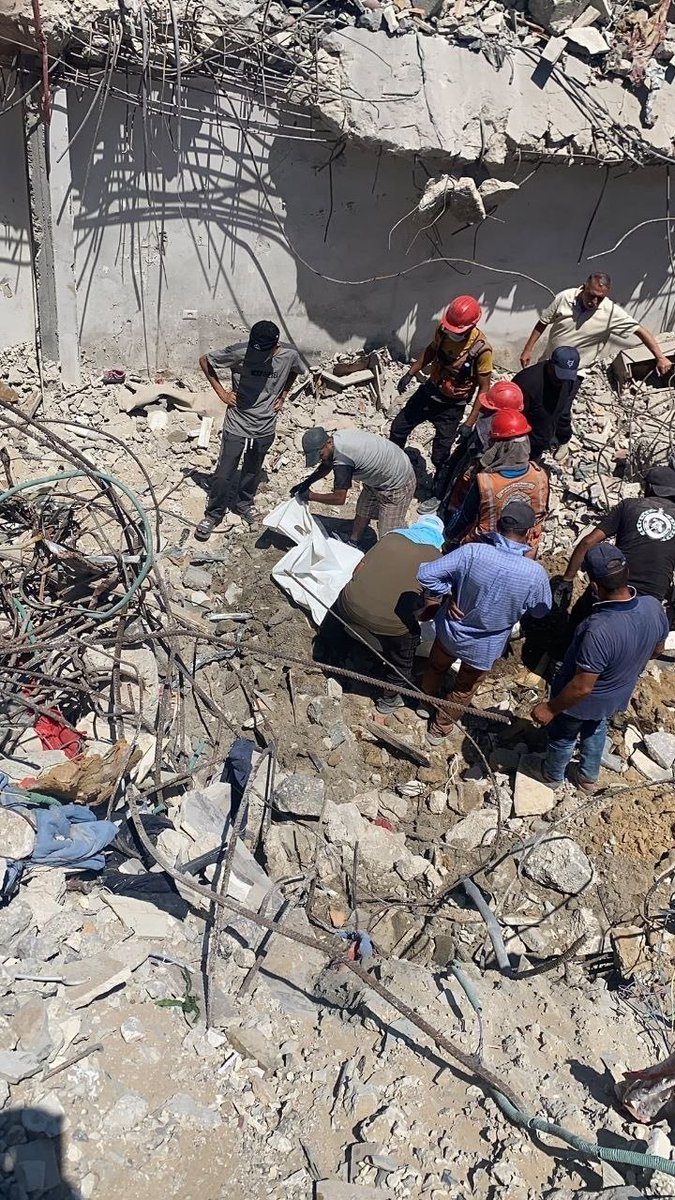 RamAbdu's tweet photo. Breaking: Civil Defense crews recovered the remains of 112 Palestinians from beneath the rubble of the Al-Hassayneh family’s homes in Gaza’s Al-Sabra neighborhood, where Israel killed around 200 family members at the beginning of the genocide. After 136 hours of searching, the recovered victims included 40 children, 38 women, and 7 people with disabilities.