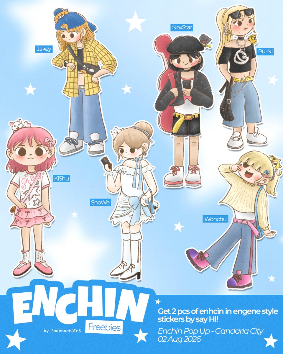 soobnoorains's tweet photo. Enchin special pop-up freebies✨

gandaria city
02/08/2026 - time tba

tnc:
- say hi to me on the spot
- no need to follow but i will be so grateful if u repost my fanarts on my acc 𐔌՞ ܸ.ˬ.ܸ՞𐦯🩵

limited stock ◝ ⩊ ◜.)
and see ya tomorrow!! https://t.co/7KA5BNpuNI