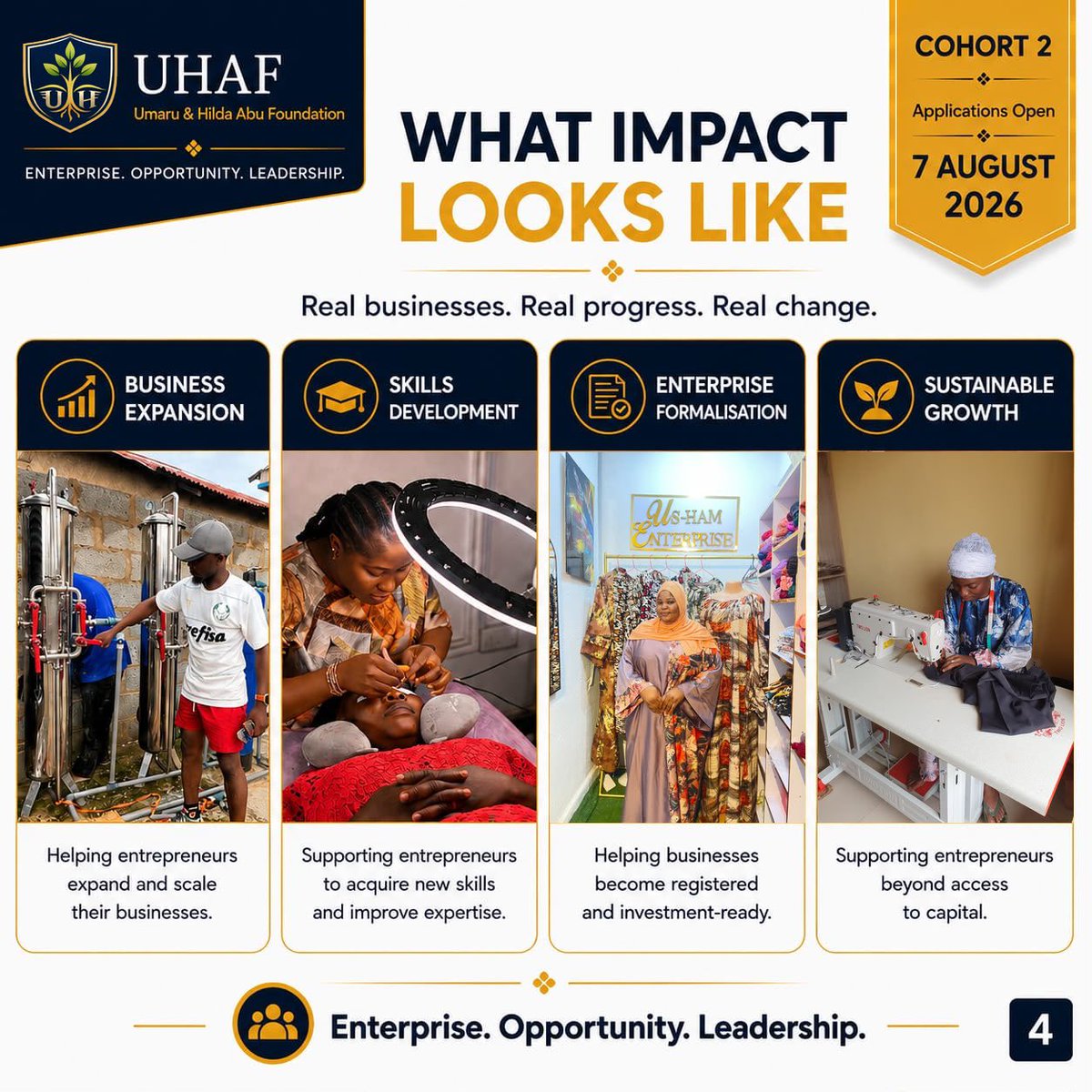 _UHAFoundation's tweet photo. The countdown begins!  UHAF Cohort 2 applications officially open on August 7, 2026.
We’re providing up to ₦1,000,000 in interest-free funding, business registration, financial training, and mentorship to help you scale!
Here is what we achieved in Cohort 1
2/4 In Cohort 1 https://t.co/uJIecYdTOu