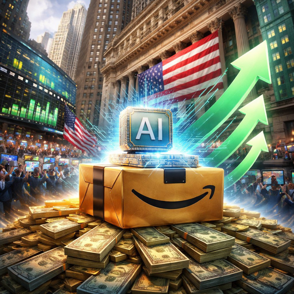 PayQuestWeb3's tweet photo. 📈 Wall Street rises as Amazon's AI investments boost investor confidence.
The company eased concerns over AI spending, but must continue delivering strong growth to keep investors optimistic. https://t.co/pJY3DAj45R