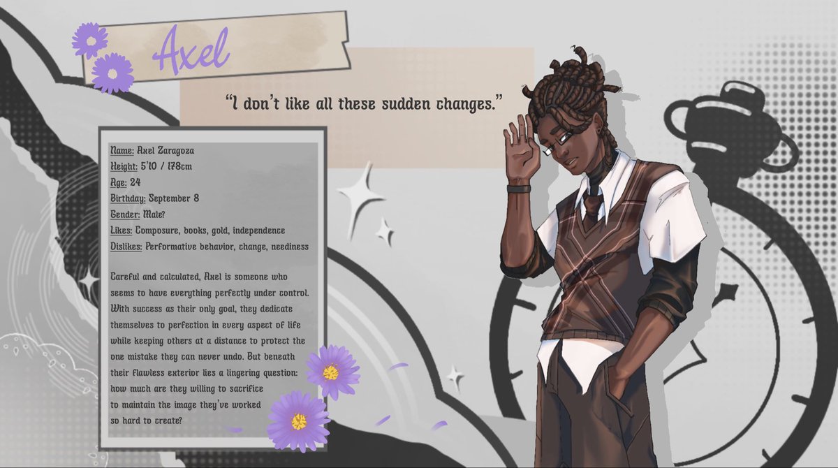 FinalBloomSt's tweet photo. 🕰️ Careful, calculated, and confident — that’s Axel. At least, on the surface. What secrets lurk beneath that perfectly curated exterior?
#visualnovel #indiegame #smallstudio #datingsim https://t.co/9aHNF3Ju6f