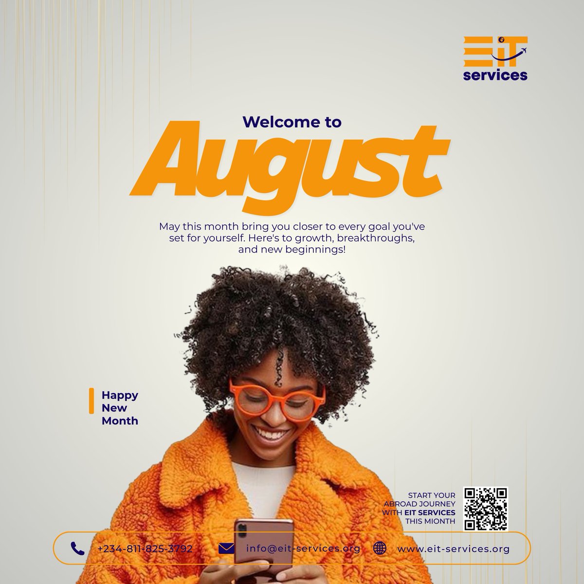 eit_services's tweet photo. Happy New Month!

#August #happynewmonth #StudyAbroad #visaprocessing #travelabroad https://t.co/fW8hfZUoSv