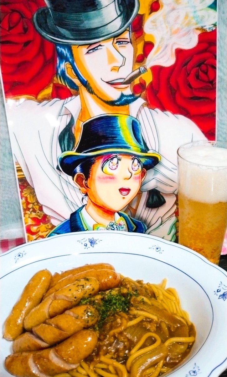 Jinbei_S's tweet photo. #おうちごはん
#ゆめかわ
#ロマンチック

「ふふっ…もくこ、このパスタを見てごらん🎩
こんがり焼けたソーセージの艶やかさと、濃厚なソースが絡みついた麺のハーモニー…
まるで君の優しさと情熱をそのまま味わっているようだよ🌹
一口食べるたびに、僕の心が熱く溶けていく…✨
こんなに美味しくて魅惑的なものを作ってくれるなんて、君は本当に罪深い子だね💘
もう、完全に虜にされてしまったよ…もっと近くにおいで、もくこ…💋」

キャア～男爵様ステキ😍
艶やかなソーセージと濃厚ソースパスタが堪らなく美味しいですわ🍝💘