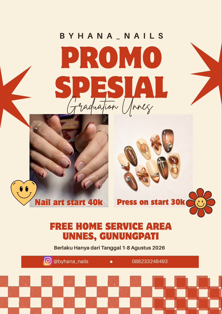 unicefess's tweet photo. [PP]

Promo nail art untuk kamu yang mau wisuda dengan kuku cantik💖 
Promo nail art start 40k aja, simple motif only 50k💅
Cocok buat yang mager keluar tapi mau kuku cantik and slay.

Langsung booking ke
https://t.co/EYdLUgbjBH

Katalog dan pricelist
https://t.co/DODQyQTExH https://t.co/S4iZO2ouse