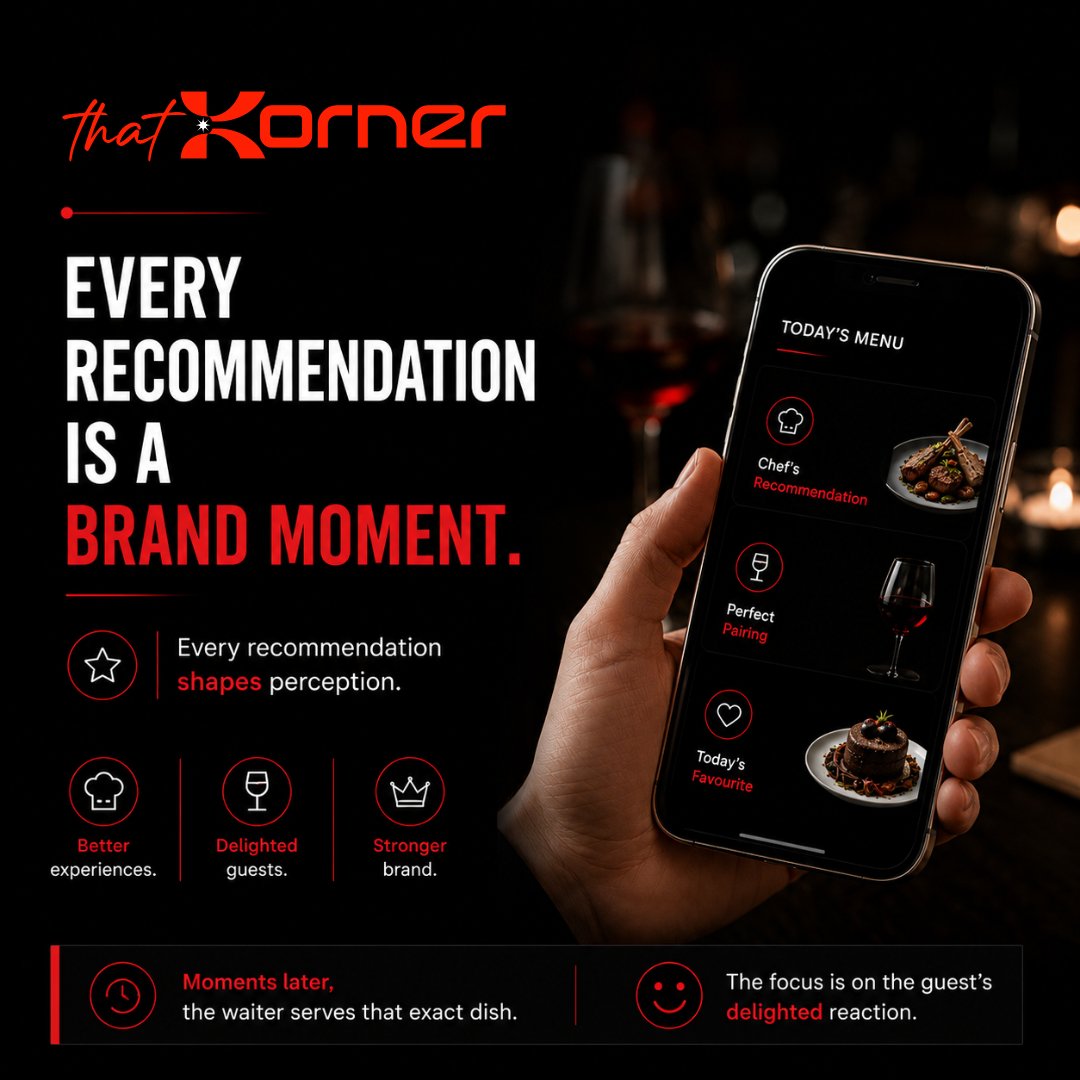 thatkorner's tweet photo. Every recommendation is a brand moment.

The right recommendation can shape the food, service, experience—and the brand itself.

Better decisions create better guest experiences. 

https://t.co/x0kaZxyzro

#RestaurantTech #Hospitality #GuestExperience #Restaurants https://t.co/zSsrZ4Q7NH