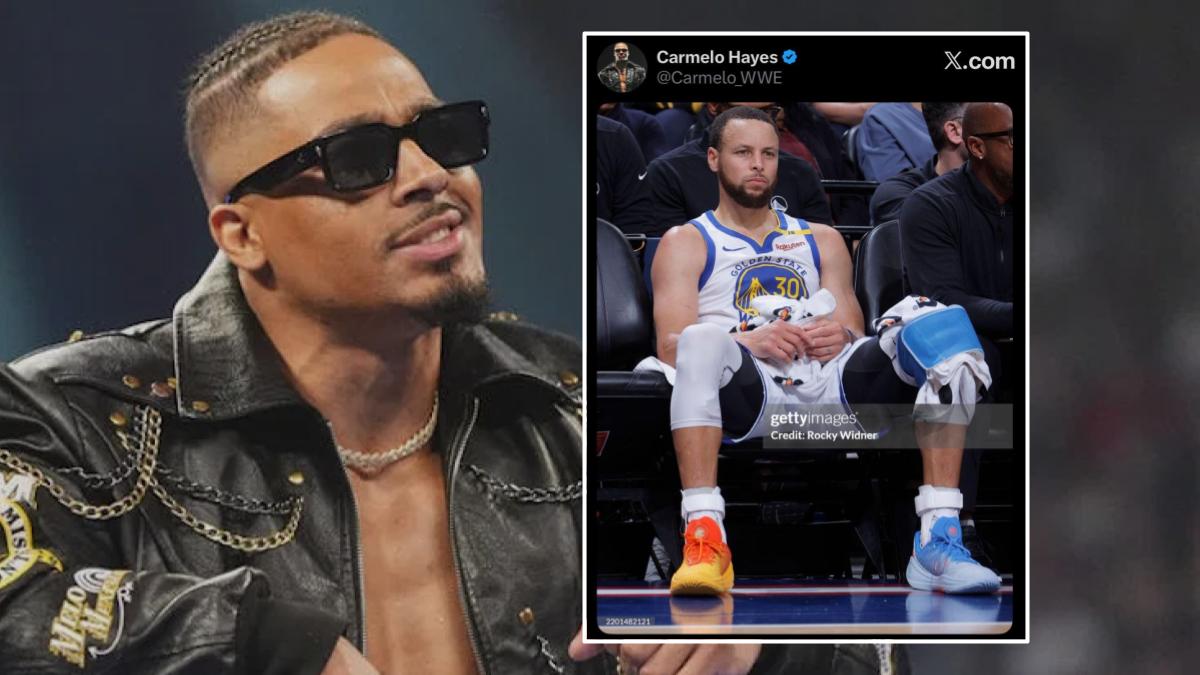 WrestleTalk_TV's tweet photo. WWE star Carmelo Hayes' latest post:

Steph Curry on the bench... https://t.co/RKg7uBwpQG