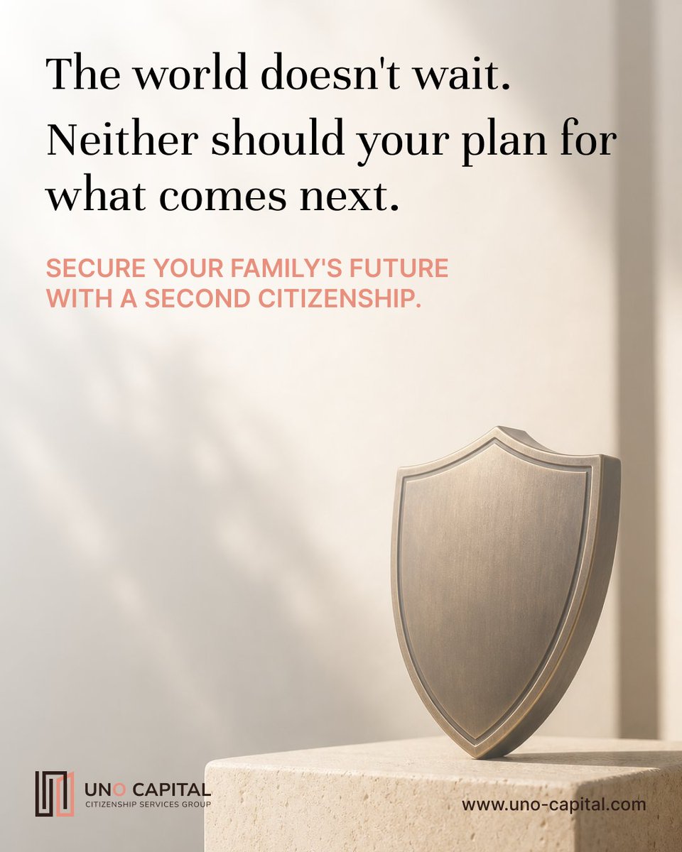UNO_Capital's tweet photo. Planning for the future means protecting what matters most. A second citizenship can unlock global opportunities, greater travel freedom, and long-term security for your family. 

Explore your options with UNO Capital.

#CitizenshipByInvestment  #ResidencyByInvestment https://t.co/1YvlhcAffl