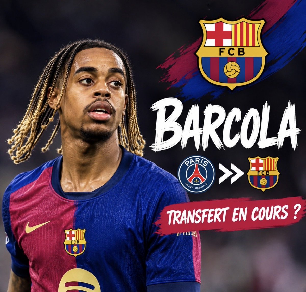 Transferix_'s tweet photo. 🚨👀 Le Barça garde un œil sur Bradley Barcola.

Si une opportunité se présente, les Catalans pourraient passer à l���action. 🔵🔴

Vous le prenez au Barça ? 🤔💭
#psg 
#barcelone #barca #barcola https://t.co/JspDOucXvS