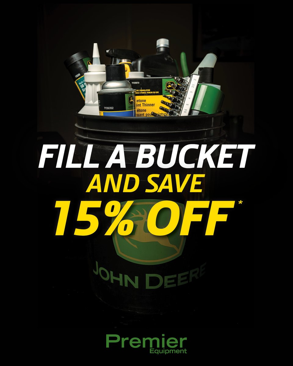 PremierEquip1's tweet photo. It’s as easy as 1, 2, 3…

1. Buy a John Deere bucket for $5
2. Load it with qualifying products
3. Save 15% everything inside! 

Available for a limited time while supplies last. Visit us in the month of August and start filling! 

#JohnDeereParts #PremierEquipment #FillABucket #Parts #JohnDeere #LimitedTimeOffer