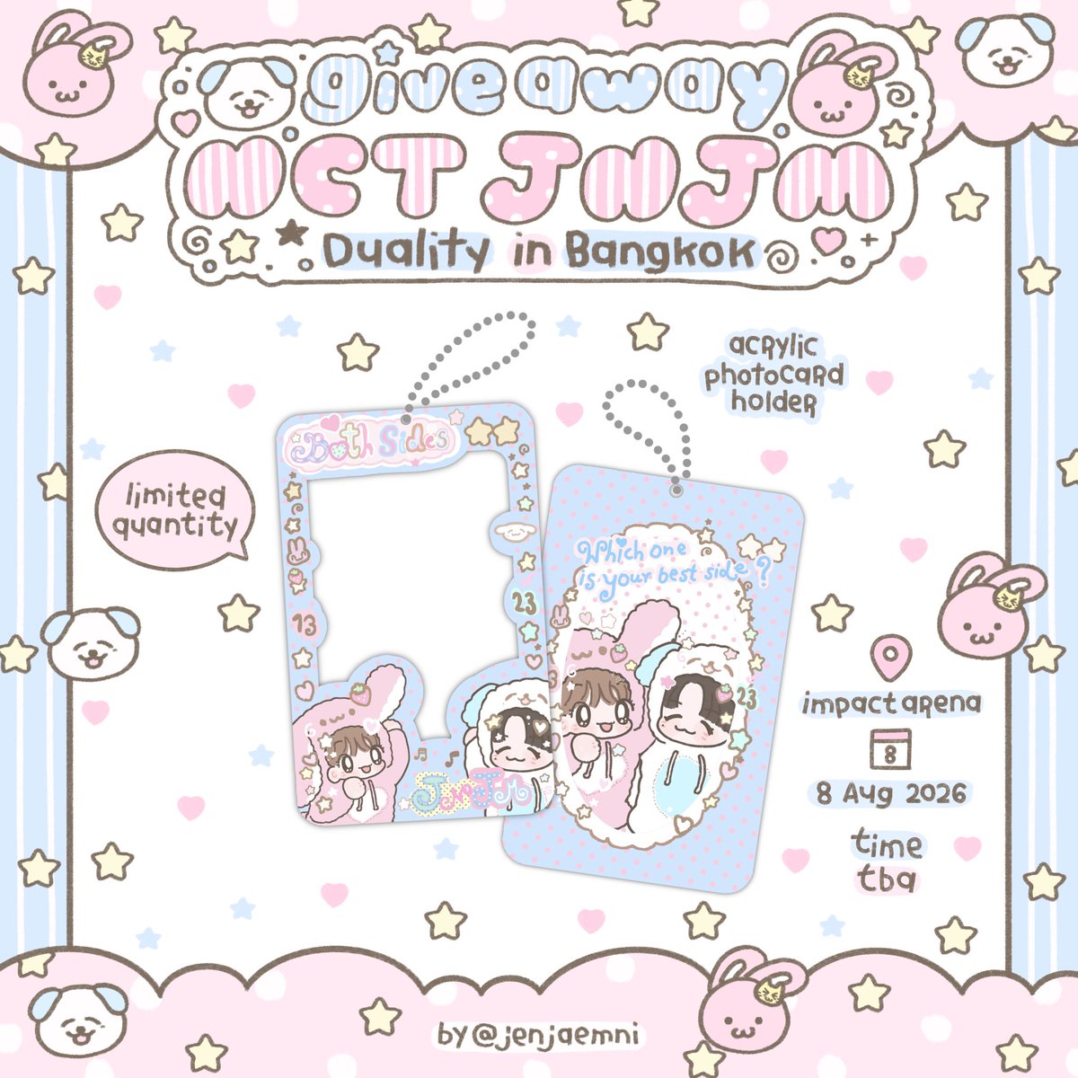 jenjaemni's tweet photo. ꒰ pls kindly rt and like ꒱

giveaway jnjm fanmeeting in bangkok ⭑.ᐟ

𑣲⋆ limited quantity

date: 8 aug 2026
time: tba
location: impact arena

— rt, like &amp; show this tweet

#NCTJNJM_FANMEETING_TOUR
#NCTJNJM_FANMEETING_TOUR_DUALITY https://t.co/O6MkDQHHlQ