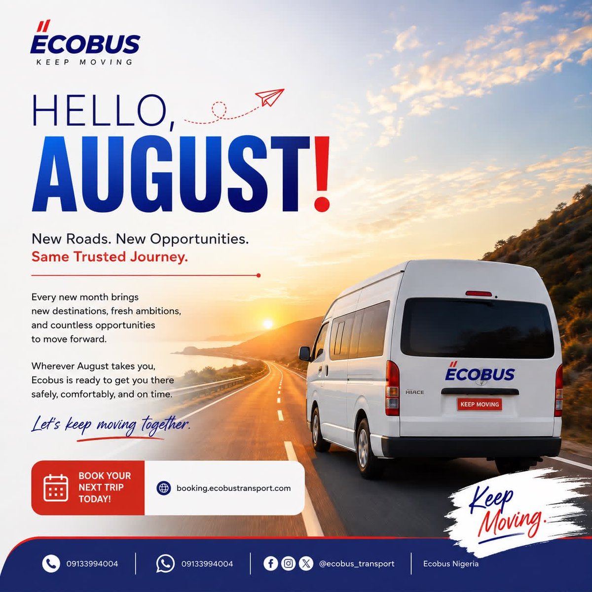 EcobusTransport's tweet photo. A new month means new opportunities, new destinations, and new memories waiting to be made.

Whether you’re traveling for business, school, or to reconnect with loved ones, Ecobus is here to make every journey safe, comfortable, and reliable.

https://t.co/hF6qLb9q8M https://t.co/5h2wq46WED