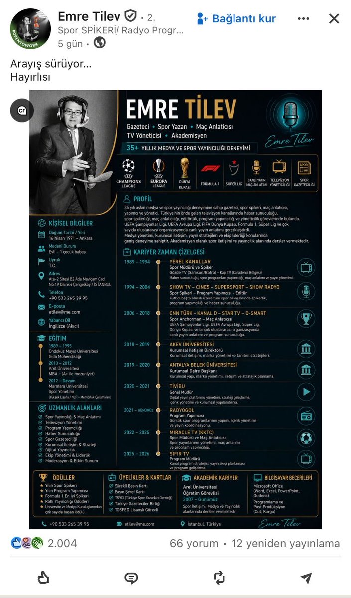 primcidusmani's tweet photo. Emre Tilev linkedin’de cv paylaşıp iş arıyor:( https://t.co/tz3j8vRS9t