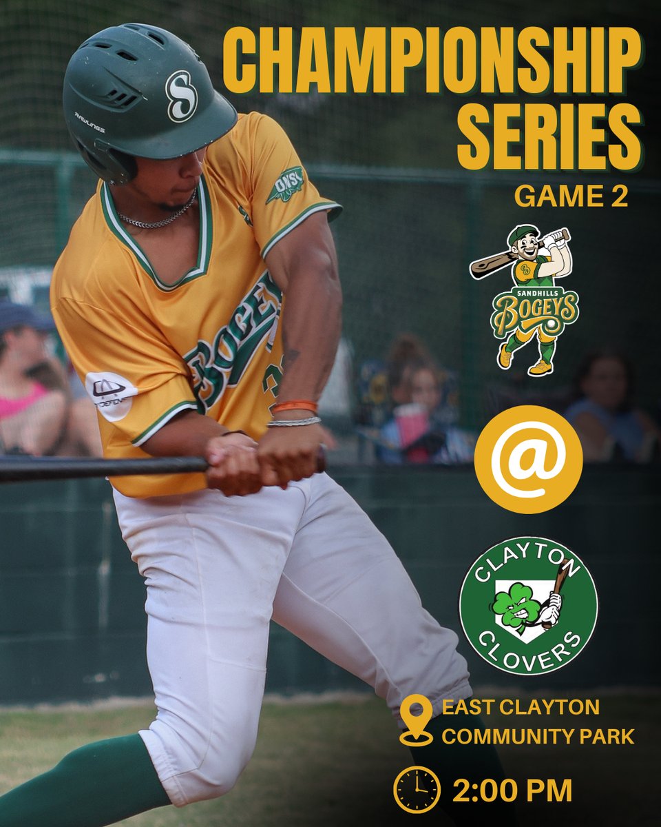 BogeysONSL's tweet photo. 🏆 CHAMPIONSHIP SERIES GAME 2️⃣
The Bogeys are back in action this afternoon against the Clayton Clovers at East Clayton Community Park! First pitch is at 2:00 PM. Let’s go, Bogeys! 
📺WATCH LIVE: https://t.co/X0N31H3R5L https://t.co/m29dDkotxh