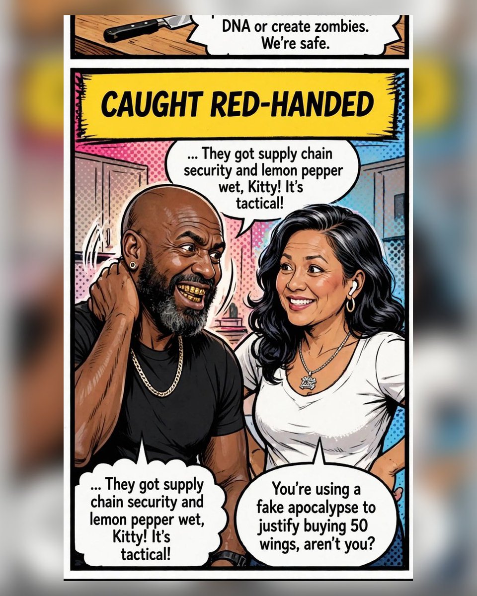 keepinit999's tweet photo. King: "If the vaccine turned people into zombies in 5 years, what's our plan?"

Me: Babe, that's not how science works.

King: I already picked our safehouse. The wing spot. Bulletproof glass.

Me: Man 💀

A) Wing Shop Safehouse
B) Real Plan

Vote 👇
Follow @keepinit999 https://t.co/nGZNiQKpPd