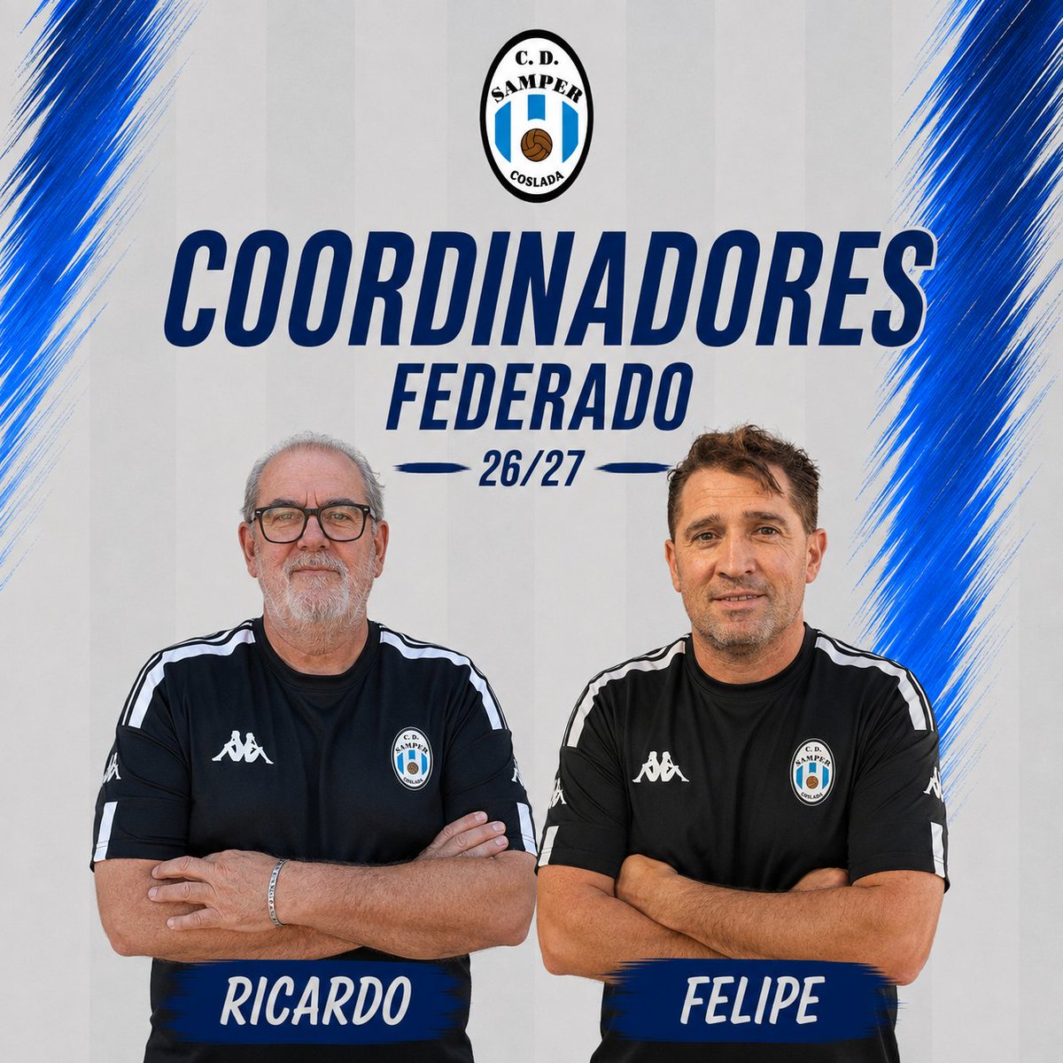 cdsamper's tweet photo. 💙🤍 ¡Ricardo y Felipe seguirán al frente de la Sección Federada Masculina!
⚽ Dos personas con muchos años ligados al C.D. Samper, aportando experiencia, compromiso y conocimiento del club.
💪 ¡Seguimos creciendo juntos!
#CDSamper #ADNSamper #Coslada https://t.co/3vgOntFOjB