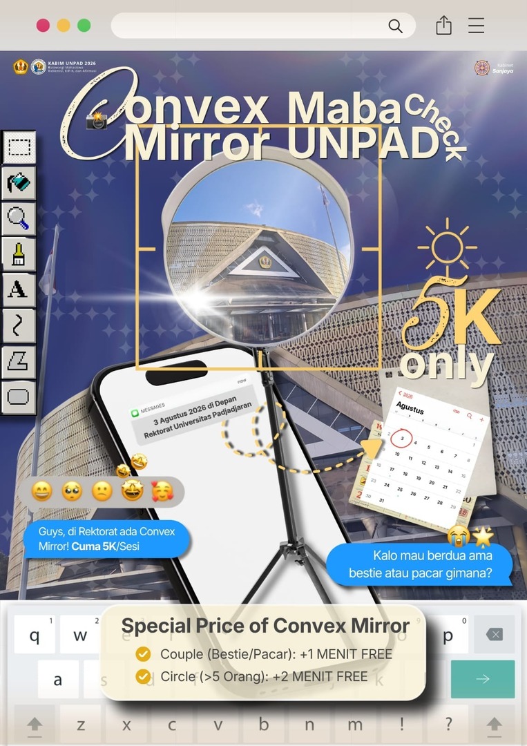draftanakunpad5's tweet photo. Halo Pad!💥
Almet udah di tangan? Eits, jangan langsung pulang dulu! ✋

Yuk mampir ke Depan Rektorat UNPAD tanggal 3 Agustus 2026 buat foto di Convex Mirror yang udah kita siapin 📸✨

Jangan lupa ajak temen, pacar dan semuanya buat foto bareng! 🤳 https://t.co/gJpBd2rWQj