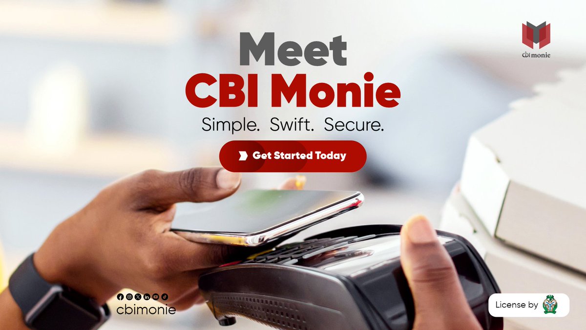 CbiMonie's tweet photo. Every successful business needs a payment solution customers can trust.

Meet CBI Monie—simple, swift, and secure payment solutions designed for modern businesses.

Start accepting payments with confidence today.

#CBIMonie #POS #DigitalPayments #SMEs https://t.co/UGC06lfJHL