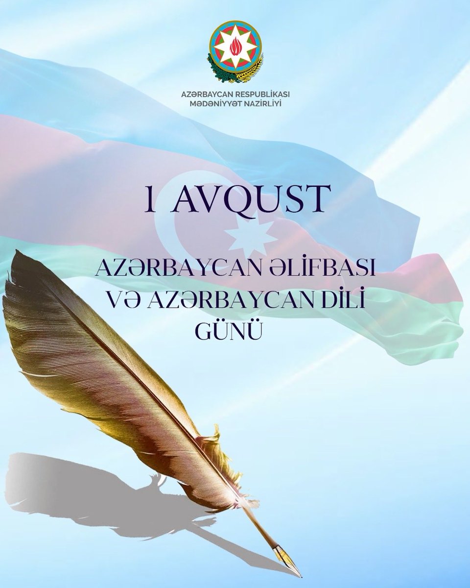 AzCulture_AT's tweet photo. 🇦🇿1 Avqust – Azərbaycan Əlifbası və Azərbaycan Dili Günüdür.

Dil xalqın yaddaşı, mədəniyyəti və kimliyidir.

🇦🇹1. August – Tag des aserbaidschanischen Alphabets und der aserbaidschanischen Sprache

Die Sprache ist das Gedächtnis, die Kultur und die Identität eines Volkes. https://t.co/1JssVrprSN