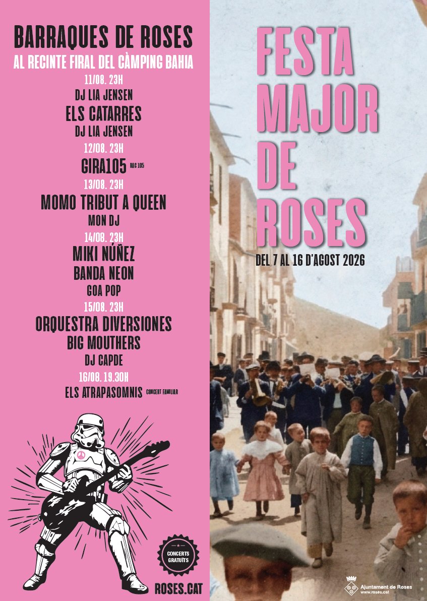 AjRoses's tweet photo. 🎉 Tot preparat per a la Festa Major de Roses 2026! Ja heu consultat el programa? ✨
🥳 Del 7 al 16 d’agost, la vila s’omplirà de propostes lúdiques, culturals i tradicionals per a tots els públics perquè tothom s'ho passi d'allò més! 🙌
👉 https://t.co/esMe9zv9Mq
#aRoses https://t.co/GwaAxPokqM