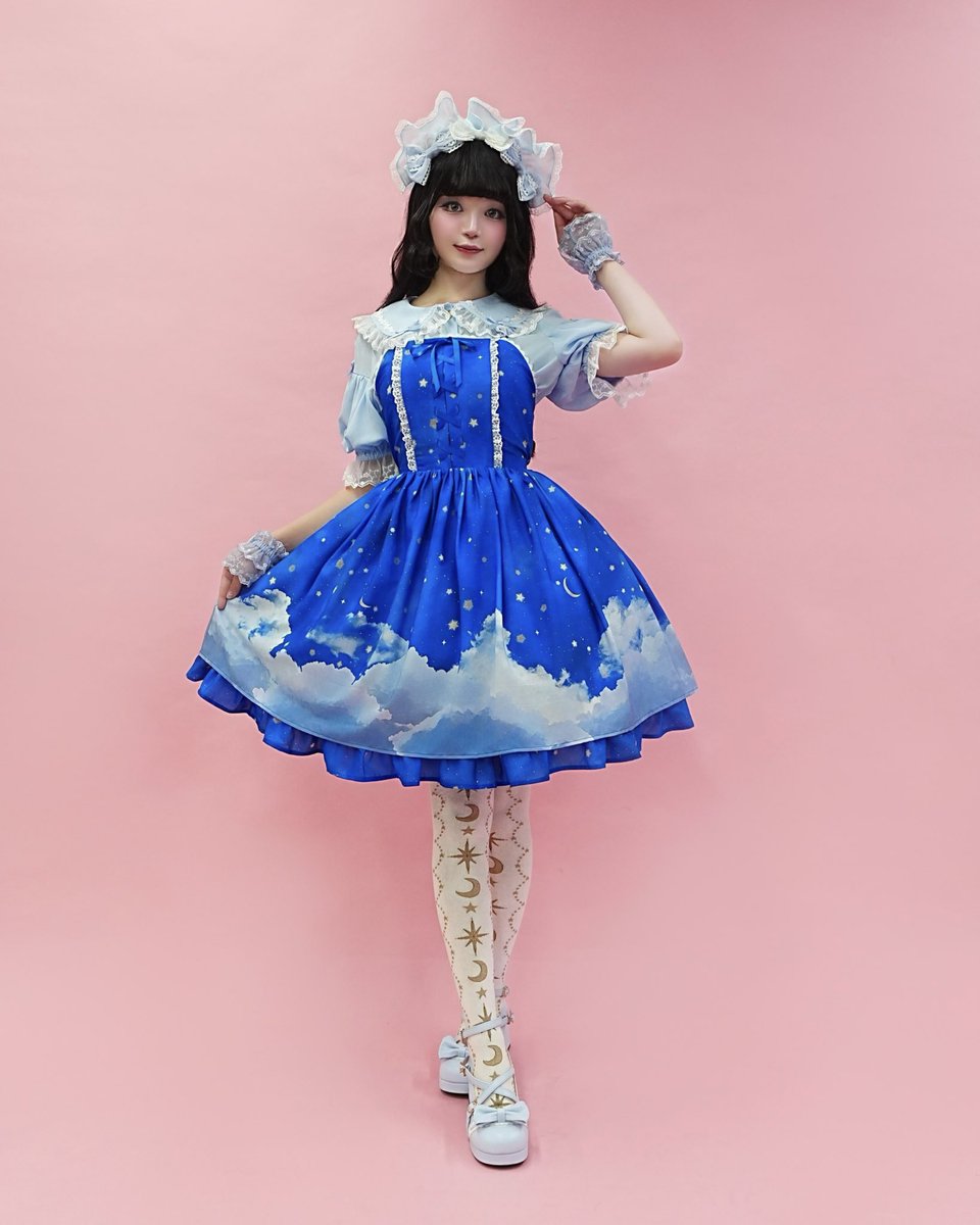 シャルミエール スカート ⭐️ほしぞらシリーズ⭐️ 💜星空柄ジャンパースカート サックス