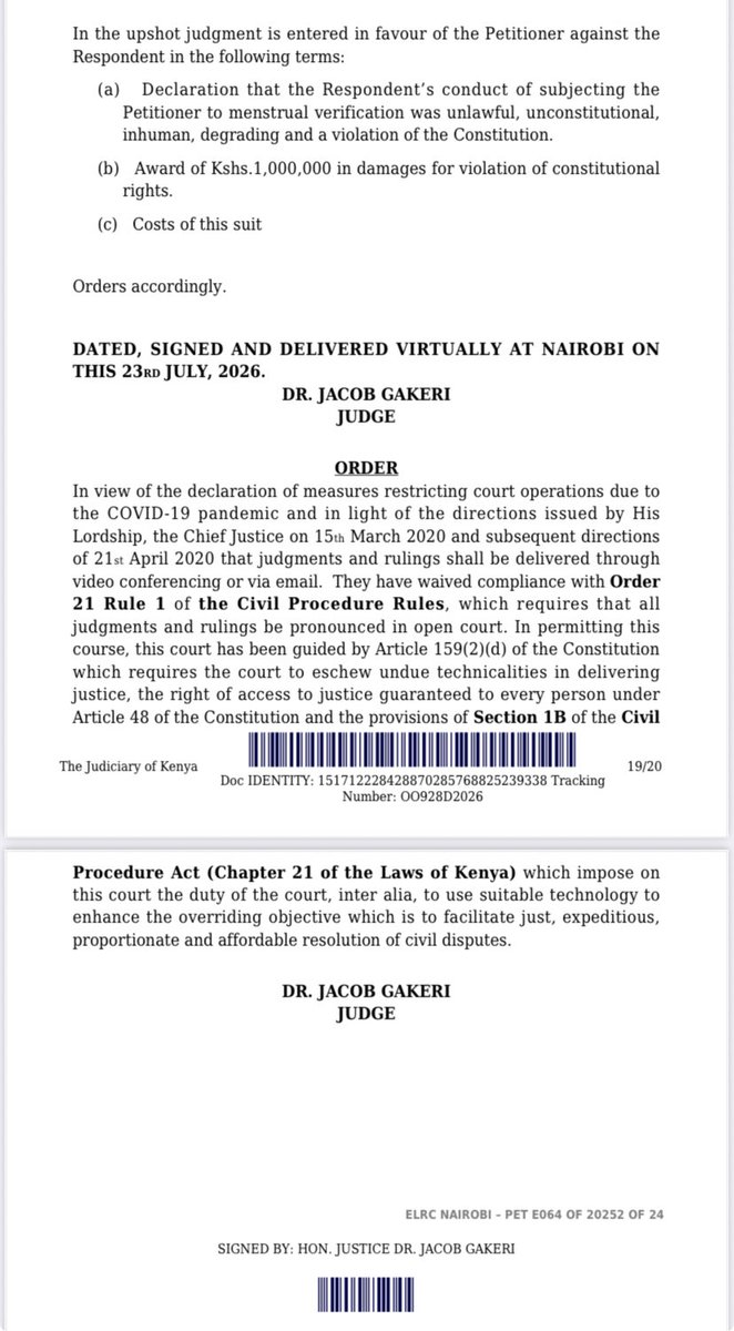 Lexken_EMSLaw's tweet photo. 🚨 Employer held liable for unconstitutional “menstrual verification” of female employees.

In Caroline Wanjiku Kangethe v Sun Power Products Limited (Brown’s Food Company), the Employment and Labour Relations Court considered the constitutional and employment-law implications of a deeply intrusive workplace incident.

A used sanitary towel was discovered in a waste bin at the workplace. In an attempt to identify the person responsible, the company’s Quality Assurance Manager and Human Resource Manager directed approximately 35 female employees to enter the toilets, expose their under garments and undergo what was described as “menstrual verification.”

The employer admitted that the incident occurred but argued that the two officers had acted independently and outside the scope of their duties. It had subsequently investigated and dismissed the officers and arranged counselling for the affected employees.

The Court nevertheless held the employer vicariously liable. Under the doctrine of vicarious liability, an employer may be held responsible for wrongful acts committed by its employees where those acts are sufficiently connected to their employment. Liability is not limited to conduct expressly authorised by the employer; it may also extend to deliberate, wrongful or unauthorised conduct committed in the course of employment.

In this case, the two officers had used the authority and responsibilities entrusted to them through their senior positions in Human Resources and Quality Assurance. Their conduct occurred at the workplace and was directed at employees who were subject to their authority. The Court therefore found that their employment and the wrongful conduct were inseparable. The employer could not avoid liability by arguing that the officers were acting on a “frolic of their own.”

The Court held that the exercise violated several constitutional rights. Article 28 of the Constitution protects every person’s inherent dignity and requires that dignity to be respected and protected. Article 29(f) protects every person against cruel, inhuman or degrading treatment, while Article 31 protects the right to privacy. The conduct also failed to meet the standards of fair labour practices guaranteed under Article 41.

The petition was also grounded on Sections 5 and 6 of the Employment Act, which address equality, discrimination and sexual harassment in the workplace. These provisions reinforce an employer’s responsibility to maintain a working environment in which employees are treated fairly and protected from discriminatory, humiliating or sexually intrusive conduct.

The Court further relied on Article 23(3) of the Constitution, which empowers courts to grant appropriate relief where a right or fundamental freedom has been denied, violated, infringed or threatened.

The Court ultimately declared the “menstrual verification” unlawful, unconstitutional, inhuman and degrading. It awarded the Petitioner KES 1,000,000 in damages for violation of her constitutional rights, together with the costs of the suit.

The decision is an important reminder that workplace policies alone do not shield an employer from liability where managers abuse the authority entrusted to them. Employers must ensure that dignity, privacy and fair labour practices are protected in practice and not merely on paper.