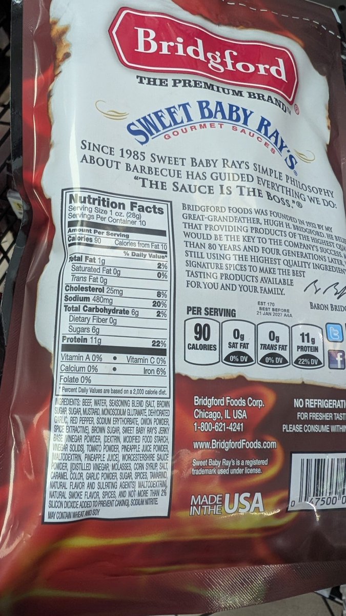 King_of_Biltong's tweet photo. Just compared two popular store-bought beef jerkies (Old Trapper Peppered & Bridgford Sweet Baby Ray’s) to our Biltong.

Commercial jerky: brown sugar, MSG/hydrolyzed proteins, long additive lists, sodium nitrite, heat-processed, sweet/BBQ flavour.

Our Biltong: grass-fed Angus, vinegar, coriander & traditional spices, air-dried the SA way. Higher protein, no sugar, cleaner ingredients, real beef flavour.

Different product entirely.