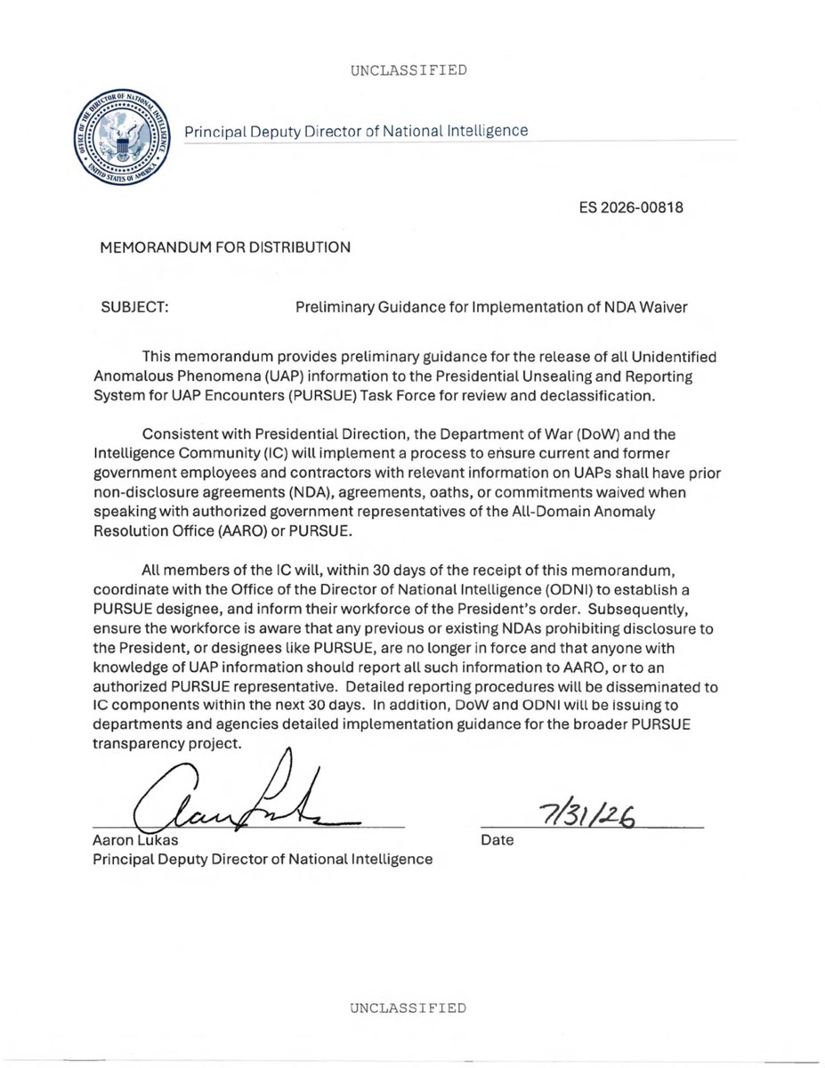Waiving the Non-Disclosure Agreements (NDA) of government employees or contractors from the military and intelligence communities who report anything relevant to UFOs to the AARO or PURSUE task force offices, is definitely a step in the right direction.
This should result in