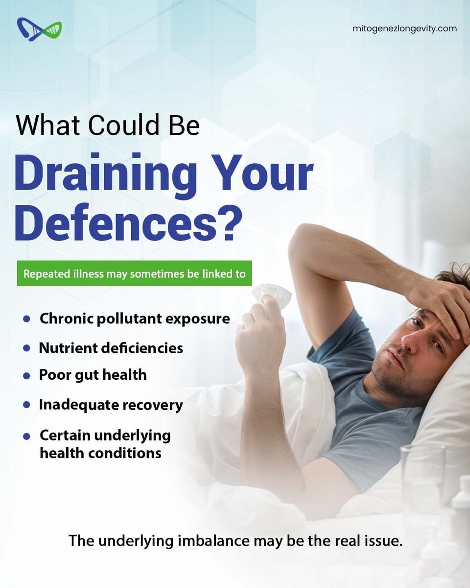 Mitogenez's tweet photo. Getting sick repeatedly? It may be more than bad luck.

Nutrition, sleep, stress and recovery all influence your body’s resilience. Understanding these factors can support better long-term health.

Call: 9056127554 | 9311029111 https://t.co/1hu6uAkpqq
