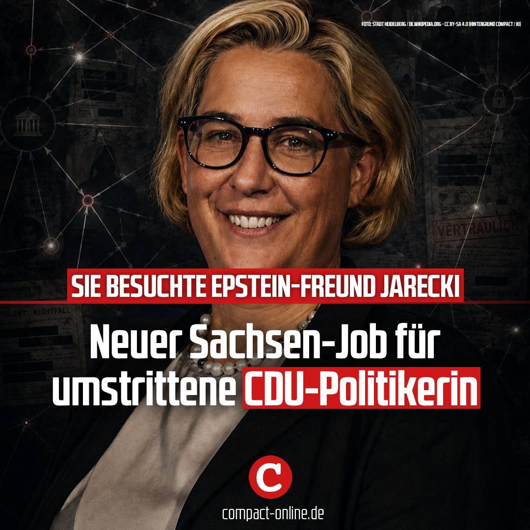 COMPACTMagazin's tweet photo. Eine umstrittene Personalie sorgt in Sachsen derzeit für Aufregung: Nicole Huber, CDU-Politikerin aus Baden-Württemberg, hat einen neuen Polit-Job als Tourismuschefin erhalten. Doch nicht nur der fehlende Bezug zur Region irritiert, sondern auch das Verhältnis von Huber zum Epstein-Vertrauten Dr. Henry Jarecki, den die Heidelbergerin sogar auf dessen Privatinsel besuchte.

➡️ Erfahren Sie hier alle Hintergründe: https://t.co/jpxK6UHZFi

👉 Alle Hintergründe zum Epstein-Netzwerk in unserer Ausgabe "Das System Epstein. Mossad, Mädchen, Machteliten", jetzt bestellen: https://t.co/icsFJccl7O