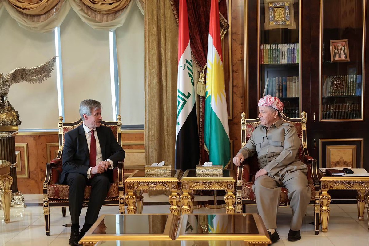 heminhawrami's tweet photo. President @masoud_barzani received  Albrecht von Wittke, the consul general of  @GermanyInKRI  on the occasion of the end of his diplomatic mission in Kurdistan Region after serving as consul general for 2 years. President Barzani thanked him for his efforts in deepening the  bilateral ties between Germany and the KRI