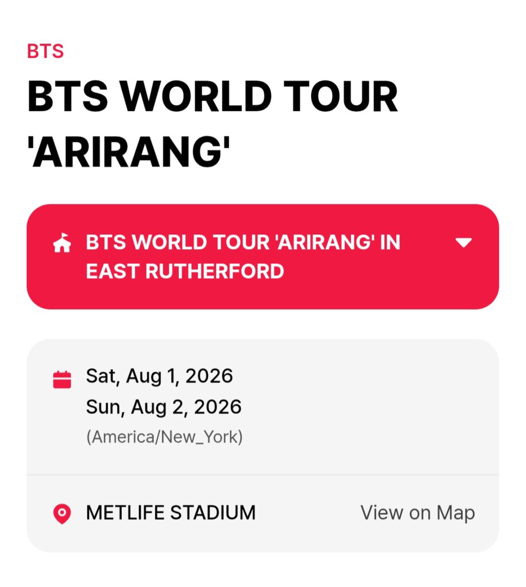 laviedenoona's tweet photo. BTS WORLD TOUR 'ARIRANG' IN EAST RUTHERFORD 💜

📌 Waktu Indonesia 
🗓️ Day 1 | 2 Agustus 2026 
⏰ 
— Soundcheck : 04.00 WIB
— Concert : 07.00 WIB 
📍 METLIFE STADIUM 

ARMY! Day 1 let's gooo konseran. Besok yang subuhan jangan tidur lagi nanti kebablasan 😭😂❤️‍🔥 https://t.co/o7sI7A9dIp