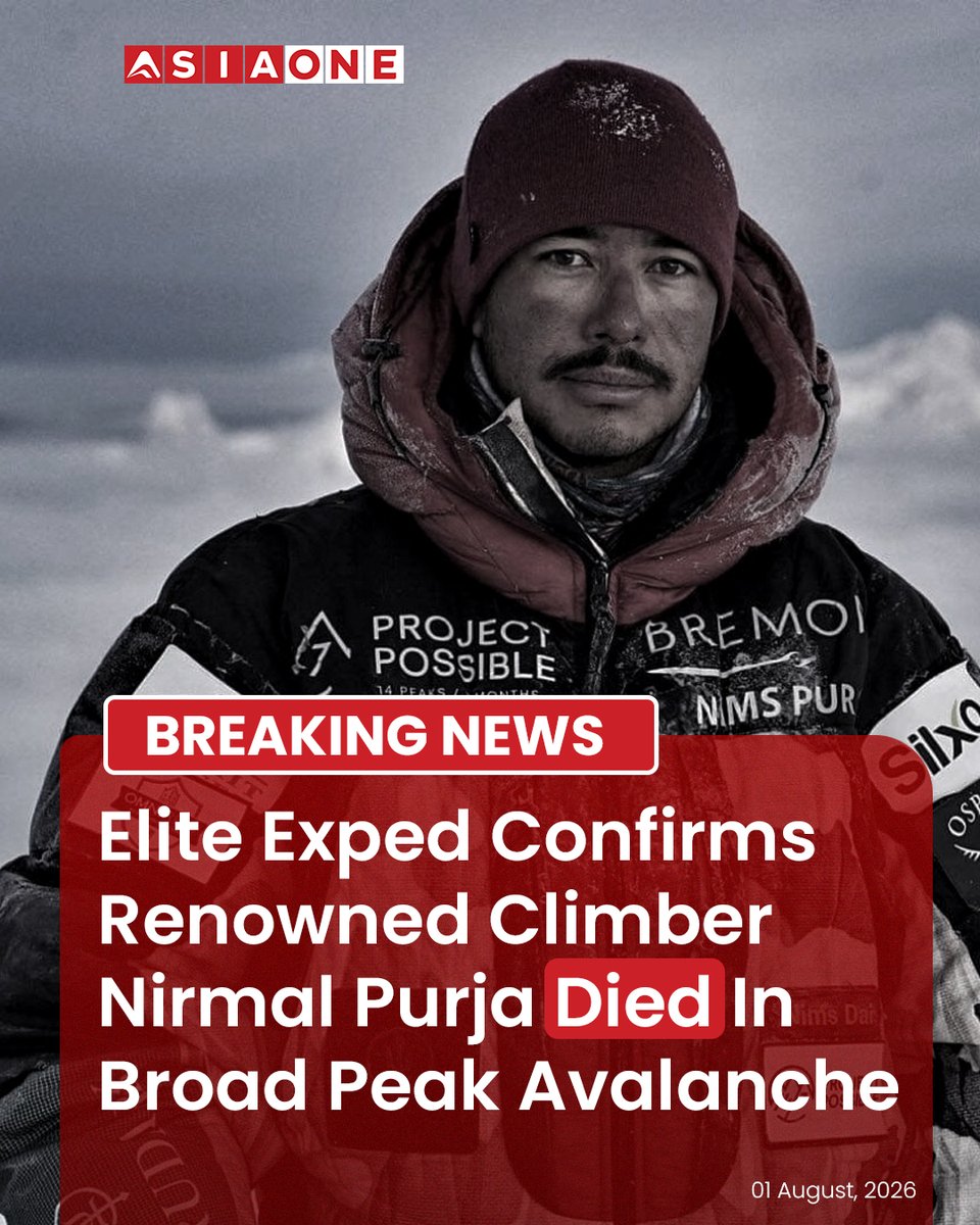 AsiaOne_News's tweet photo. Elite Exped Confirms Renowned Climber Nirmal Purja D*ed In Broad Peak Avalanche. Nirmal Purja Set Record By Climbing World's 14 Highest Mountains In Six Months.

#Asiaone #asiaonenews #nirmalpurja #climber #avalanche #mountains #eliteexped https://t.co/ZX7YNF9RTZ
