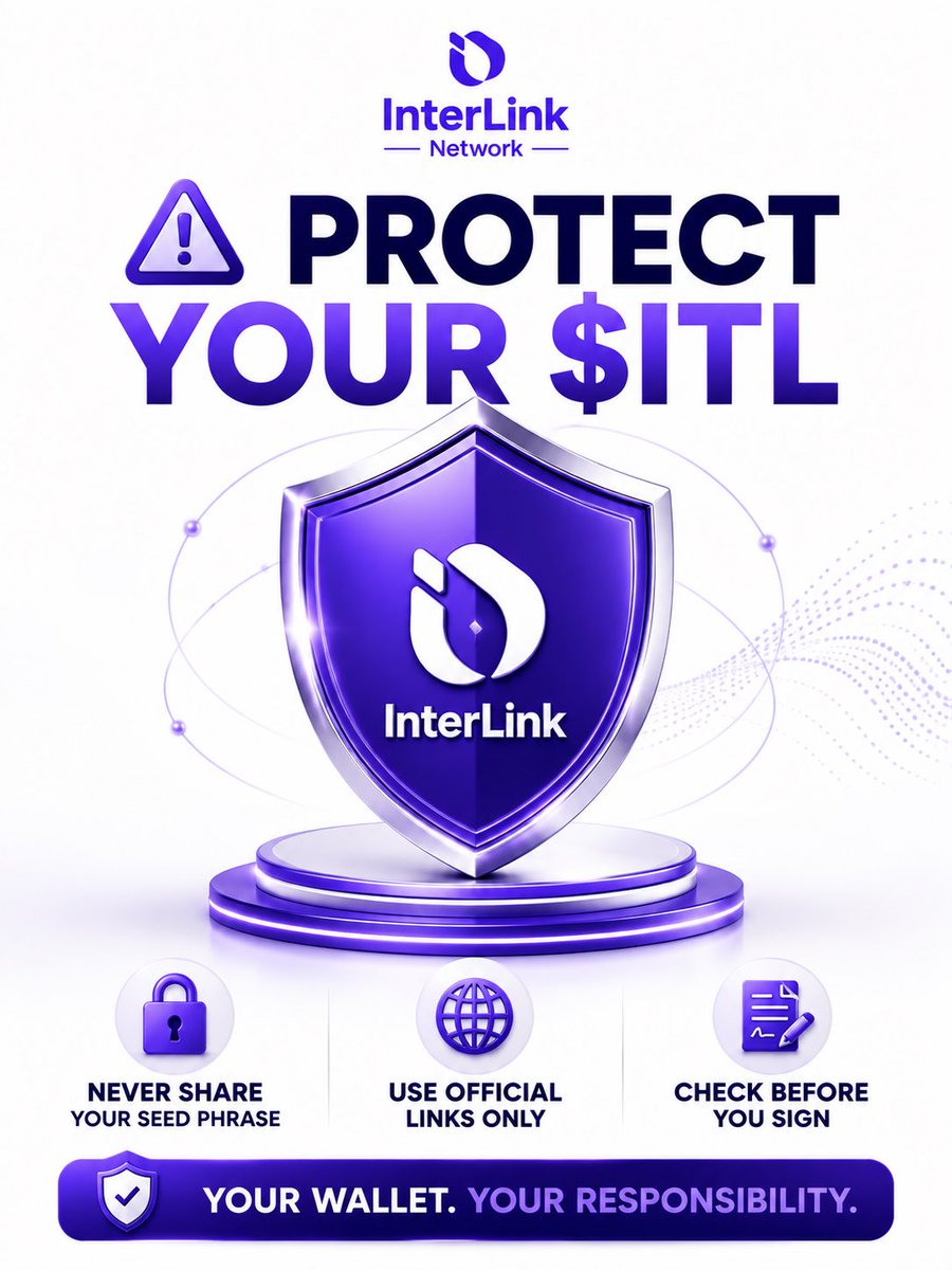 InterlinklabsEt's tweet photo. ⚠️ DON’T RISK YOUR ITL — READ THIS FIRST

As the InterLink ecosystem continues to grow, your wallet security matters more than ever.

A single mistake can lead to permanent loss of your assets—and blockchain transactions cannot be reversed.

Protect yourself by following these simple rules:

🔐 Never share your seed phrase, private key, or recovery phrase. No official InterLink team member will ever ask for them.

🌐 Only connect your wallet to official websites and dApps. Always verify the URL before signing in.

✍️ Read every transaction carefully before approving it. Never sign anything you don’t fully understand.

🛡️ Consider using a hardware wallet to store larger amounts of ITL securely.

📲 Download wallets and apps only from official sources. Avoid unknown links, fake apps, and unofficial browser extensions.

Remember:

Your wallet is your bank.
Your seed phrase is the key.
Once your assets are gone, they may be impossible to recover.

Stay alert. Stay secure. Protect your ITL.

#InterLink #ITL #ITLG #Security