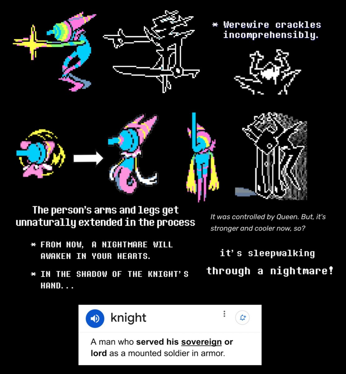 wandydoodles's tweet photo. There's something to be said about how Queen's attempt at "recreating" the Knight might parallel the way the Knight was created in the first place. I just don't bring it up much because I fear it would be taken too literally, but it's there https://t.co/lD7HYjt4qC