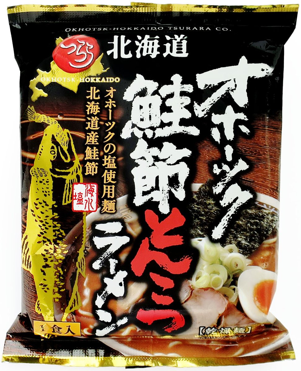 tontantin's tweet photo. No.7973 つらら オホーツク鮭節とんこつラーメン：北海道の製品としては例外的に豚骨味が際立つ製品ですが、鯖節の抑制が効いた香りとうまく融合していて、他に類を見ない新しい個性が作られていると思いました★3.5🌶2 https://t.co/cMgIj7aQ53 @YouTubeより https://t.co/Mdk6MEPAKR