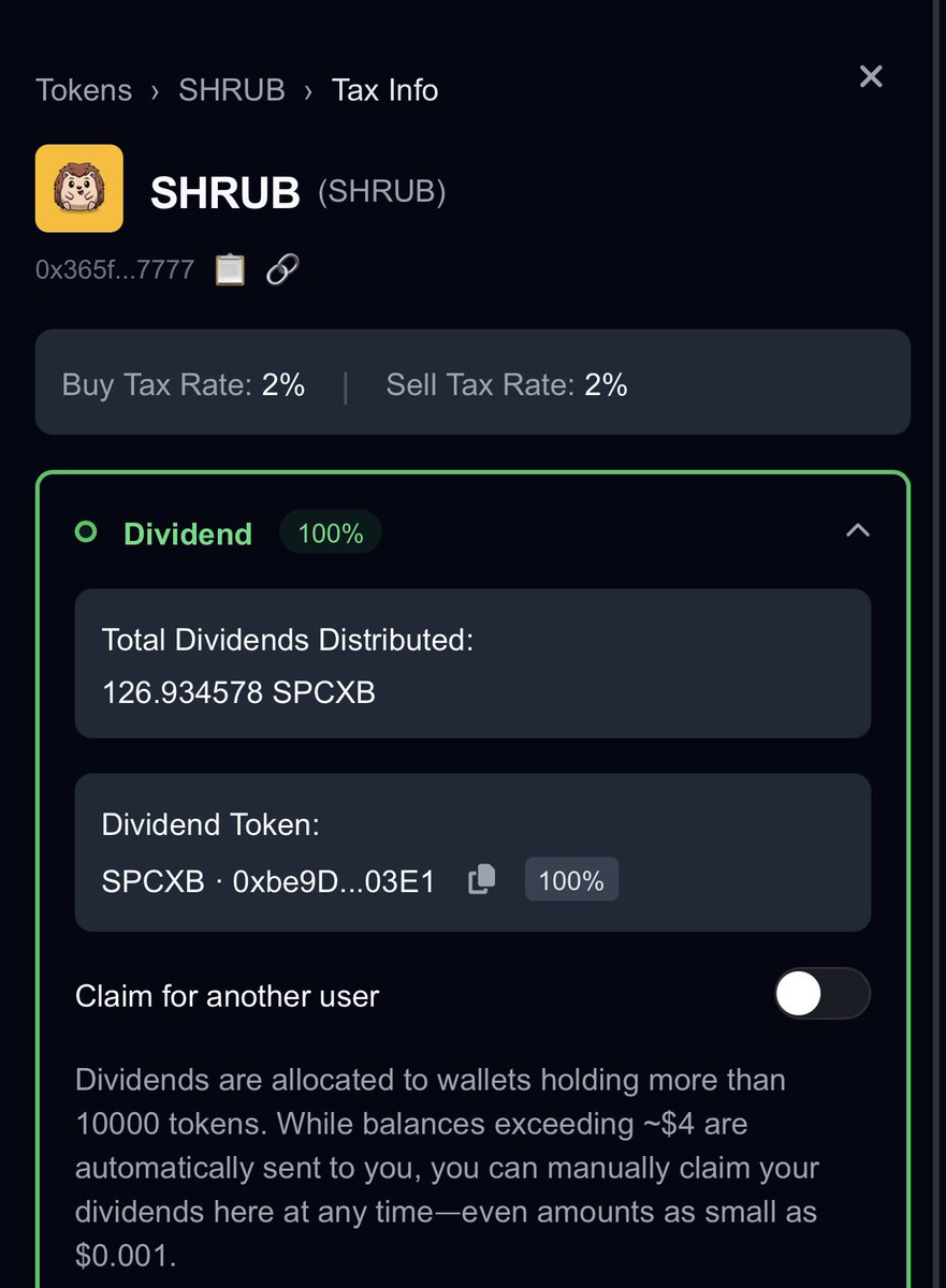 Shrubcoinbnb's tweet photo. Update !!

Almost 12,000$ worth of SPCXB rewards has been distributed to $SHRUB Holders https://t.co/MIUivrdff5
