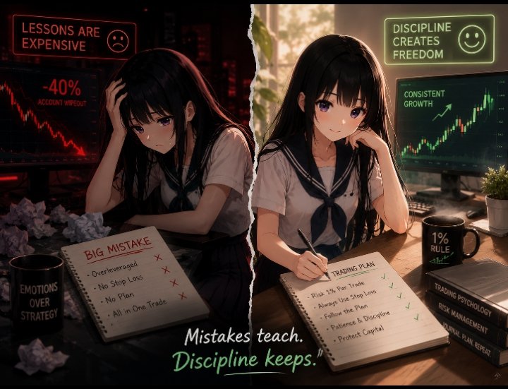Ayesha_Queen1's tweet photo. Good Afternoon, ✨ 🌸 X Fam! 

First time Mistake I made,

"In the first  month, I risked my entire balance on a single trade 

Result? -40% account wipeout
Now I strictly follow the 1% rule on every trade

What's your biggest trading mistake?
#CryptoTrading 
#binance https://t.co/ZnDsnPZOuK