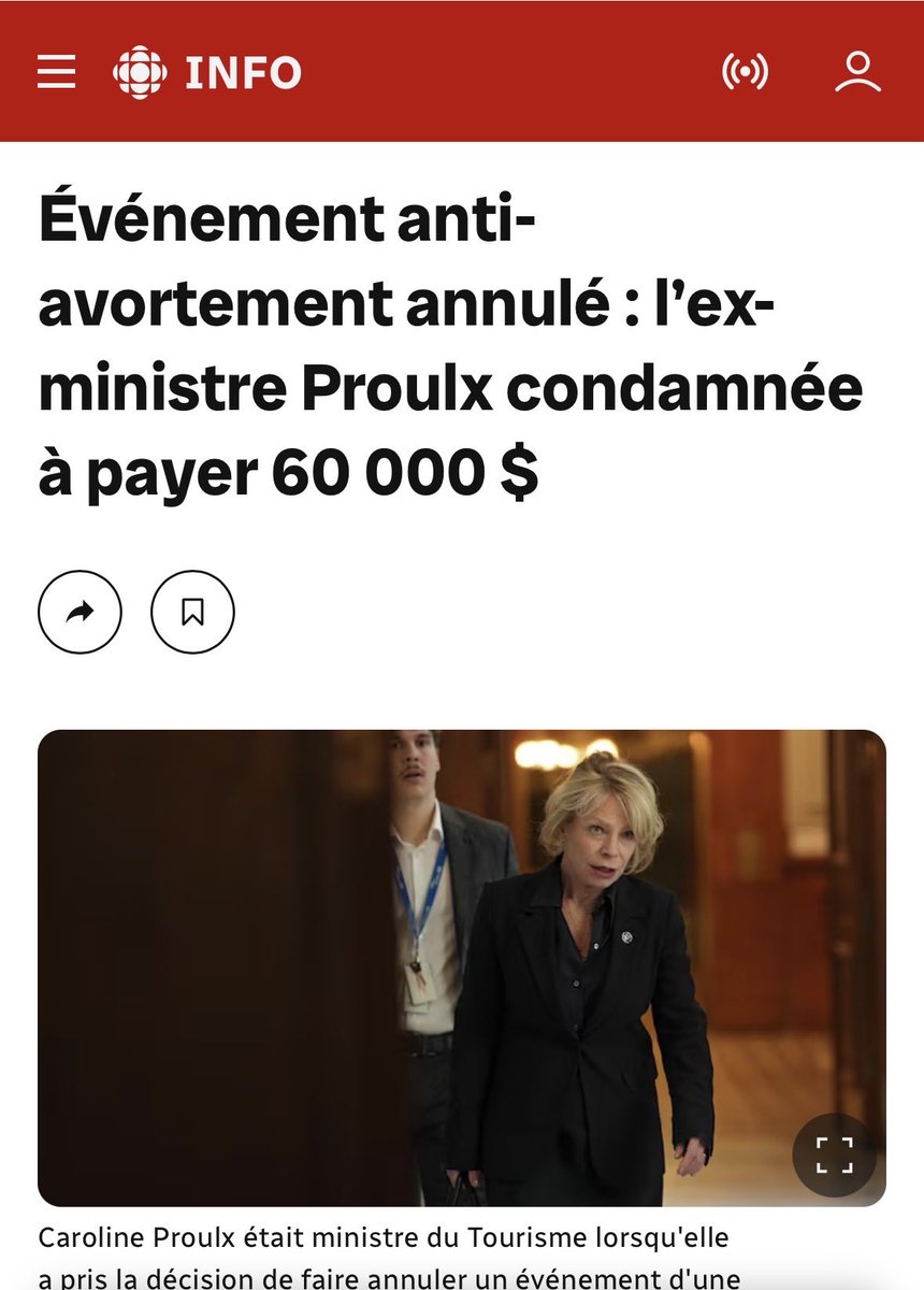 Pat77432407's tweet photo. CAQ : LA MINISTRE QUI S’EST PRIS POUR LA POLICE DE LA PENSÉE… ET PAIERA 60 000 $ 

Pat Laliberté - Aujourd'hui, faut qu'on parle d'un jugement qui vient de tomber et qui fait l'effet d'une vraie douche froide pour le gouvernement caquiste.

La condamnation liée aux agissements de l'ex-ministre du Tourisme, Caroline Proulx, rendue par la Cour supérieure du Québec.

On se rappelle des faits, en 2023, la ministre décide sur un coup de tête de faire annuler la réservation d'un groupe chrétien de la Colombie-Britannique, Harvest Ministries International (mené par le pasteur Arthur Lucier), qui venait tenir son rassemblement « Foi, Feu, Liberté » au Centre des congrès de Québec. 

La raison officielle donnée par la ministre? 

Elle prétendait vouloir « contrer la désinformation » après être tombée sur une déclaration du groupe disant que « l’endroit le plus dangereux au Canada pour un enfant est le ventre de sa mère ».

On reconnaît ici l’habitude de gérer la pensée de ce gouvernement qui a malmené la liberté d’expression au Québec comme jamais dans l’histoire.

Sauf que dans une démocratie, la justice ne marche pas selon les humeurs ou les émotions d'une ministre. 

Le juge Alain Trudel a été d'une clarté cinglante, la ministre a agi de manière arbitraire et abusive, sans l'ombre d'un pouvoir légal pour le faire.

Ça ressemble à la gestion de Maurice, la belle époque du « farme ta yeule ».

La facture

Trois défenseurs, mais une ministre qui paie l'addition

La poursuite d'Harvest Ministries visait trois entités bien précises, le Procureur général du Québec, la Société du Centre des congrès de Québec (SCCQ) et la ministre Caroline Proulx.

Et le verdict est tombé 

30 636,92 $ en dommages compensatoires.

Les trois défendeurs (Procureur général, SCCQ et la ministre) sont condamnés ensemble à payer pour les pertes subies, mais le juge a pris la peine de préciser que Mme Proulx devra acquitter cette somme seule.

30 000 $ en dommages punitifs, une pénalité directe imposée à la ministre pour avoir bafoué intentionnellement les droits fondamentaux.

Au bas de la page, c'est plus de 60 600 $ qui tombent directement sur les épaules de l'ex-ministre pour son excès de zèle.

La dérive d'un pouvoir qui se croit tout permis

Ce jugement-là vient fesser dans le mille. Ça illustre exactement ce qu'on dénonce depuis trop longtemps chez ce gouvernement.

Un réflexe inné d'interdire, de restreindre et de contrôler dès qu'une opinion ne rentre pas dans le moule officiel.

S'improviser la police du discours 

Sous prétexte de vouloir contrer une fausse affirmation ou un propos qui dérange, la ministre s'est donné un droit de censure qu'elle n'a tout simplement pas. 

Dans un État de droit, un ministre n'est pas le grand arbitre moral qui décide qui a le droit de louer une salle publique.

Sauf dans le gros village nommé province de Québec, selon la CAQ.

Qu'on soit d'accord ou non avec les idées véhiculées, et même si la phrase était fausse ou provocatrice, la Charte protège le droit de s'exprimer tant qu'on ne franchit pas la ligne du discours haineux. 

Vouloir faire taire du monde en agitant l'épouvantail de la « désinformation », c'est une pente extrêmement glissante.

C’est d’ailleurs ce que font les libéraux à Ottawa et la CAQ baigne dans la même boue.
 
Le champion des restrictions 

Ce gouvernement nous a habitués aux décrets, aux impositions et aux raccourcis autoritaires. 

Cette décision de la Cour, c'est une gifle salutaire qui rappelle à la CAQ qu'elle n'est pas au-dessus des lois ni des droits des citoyens, encore moins Caroline Proulx.

Quand le pouvoir politique confond sa propre ligne de parti avec la loi, ça prend des juges pour ramener tout ce beau monde-là sur terre.

Aujourd'hui, ils annulent un événement parce que le discours sur l'avortement ne leur plaît pas. 

Demain, ça va être quoi? 

Le Québec et le Canada font peur à quiconque à un moindre respect pour la liberté d’expression.

https://t.co/cVsFxvdJrr
